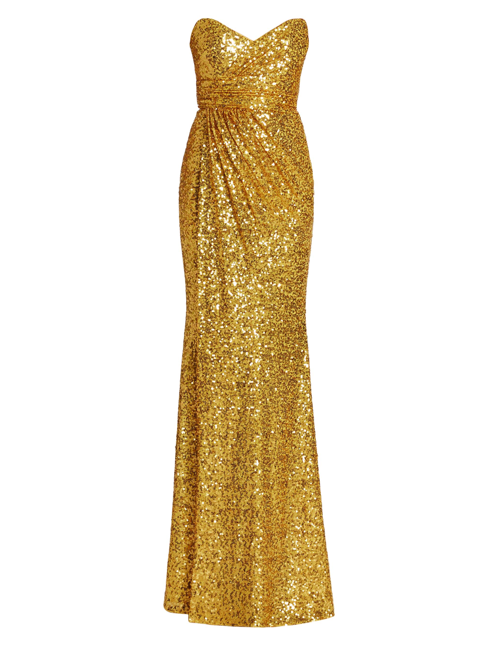 Badgley Mischka Women's Sequined Strapless Draped Gown - Yellow