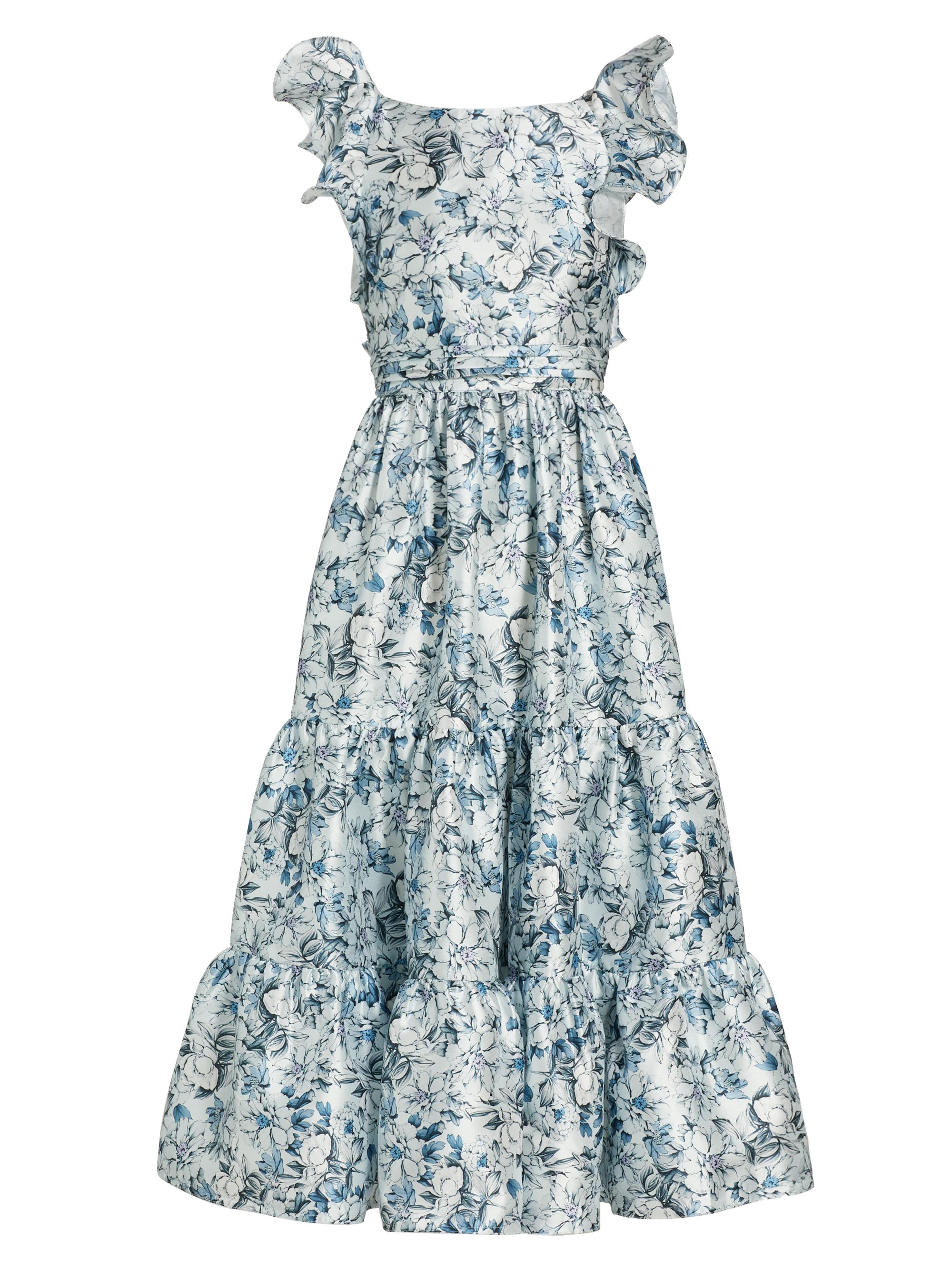 Badgley Mischka Women's Floral Tiered Mikado Midi-Dress - Blue Multi
