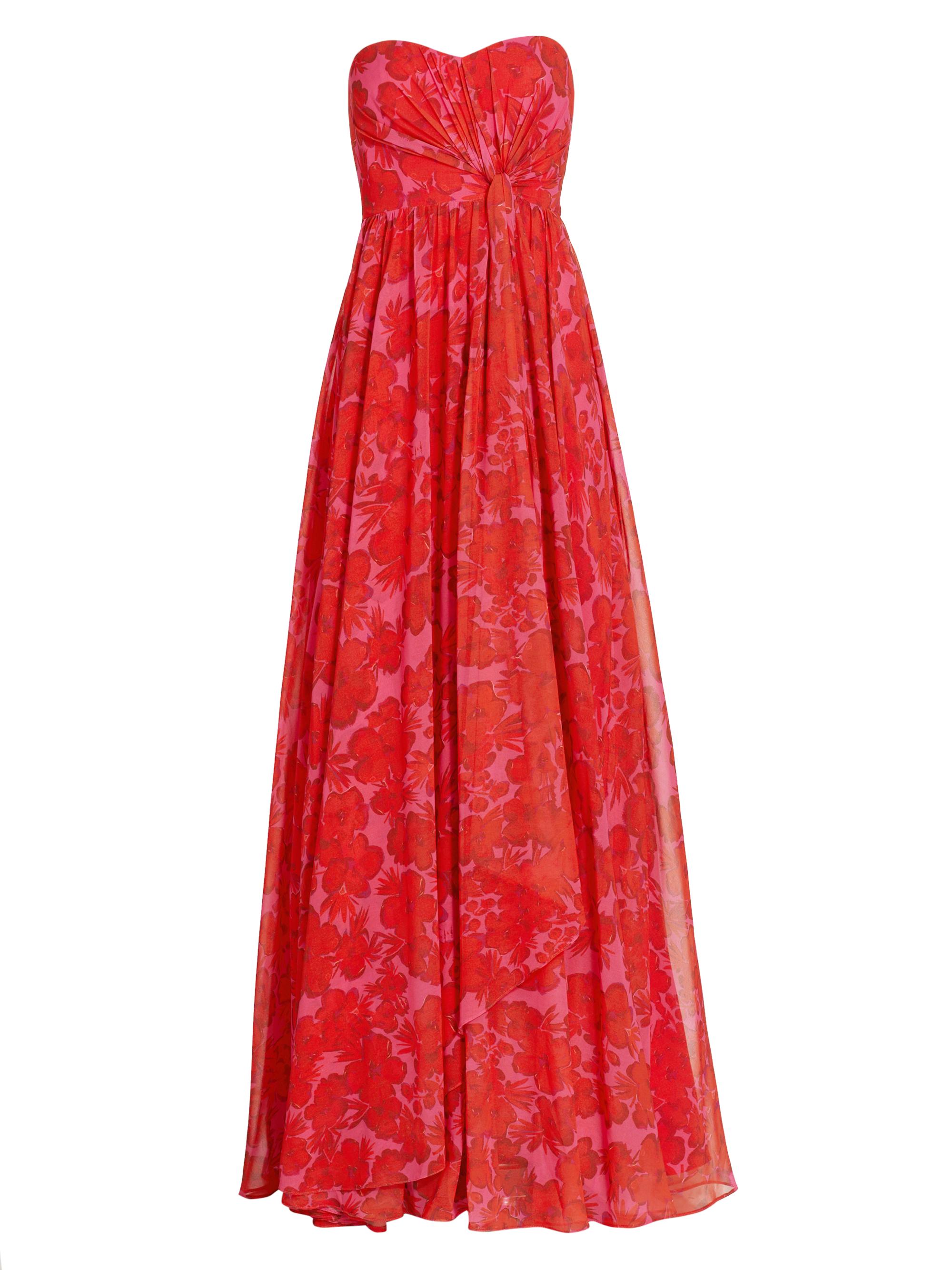 Badgley Mischka Women's Floral Draped Strapless Gown - Watermelon Multi