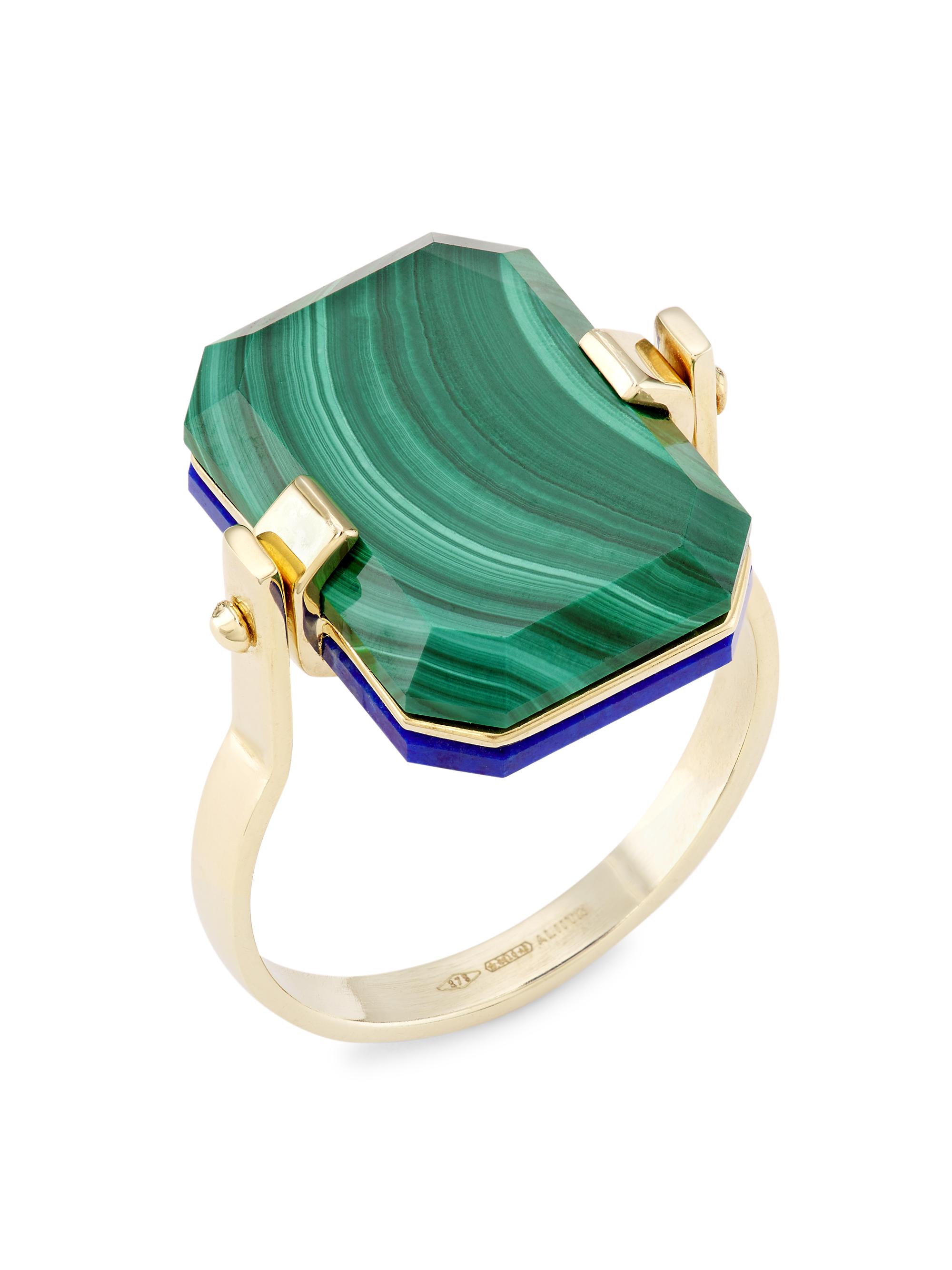 Aliita Deco Sandwich Goldtone, Lapis Lazuli, & Malachite