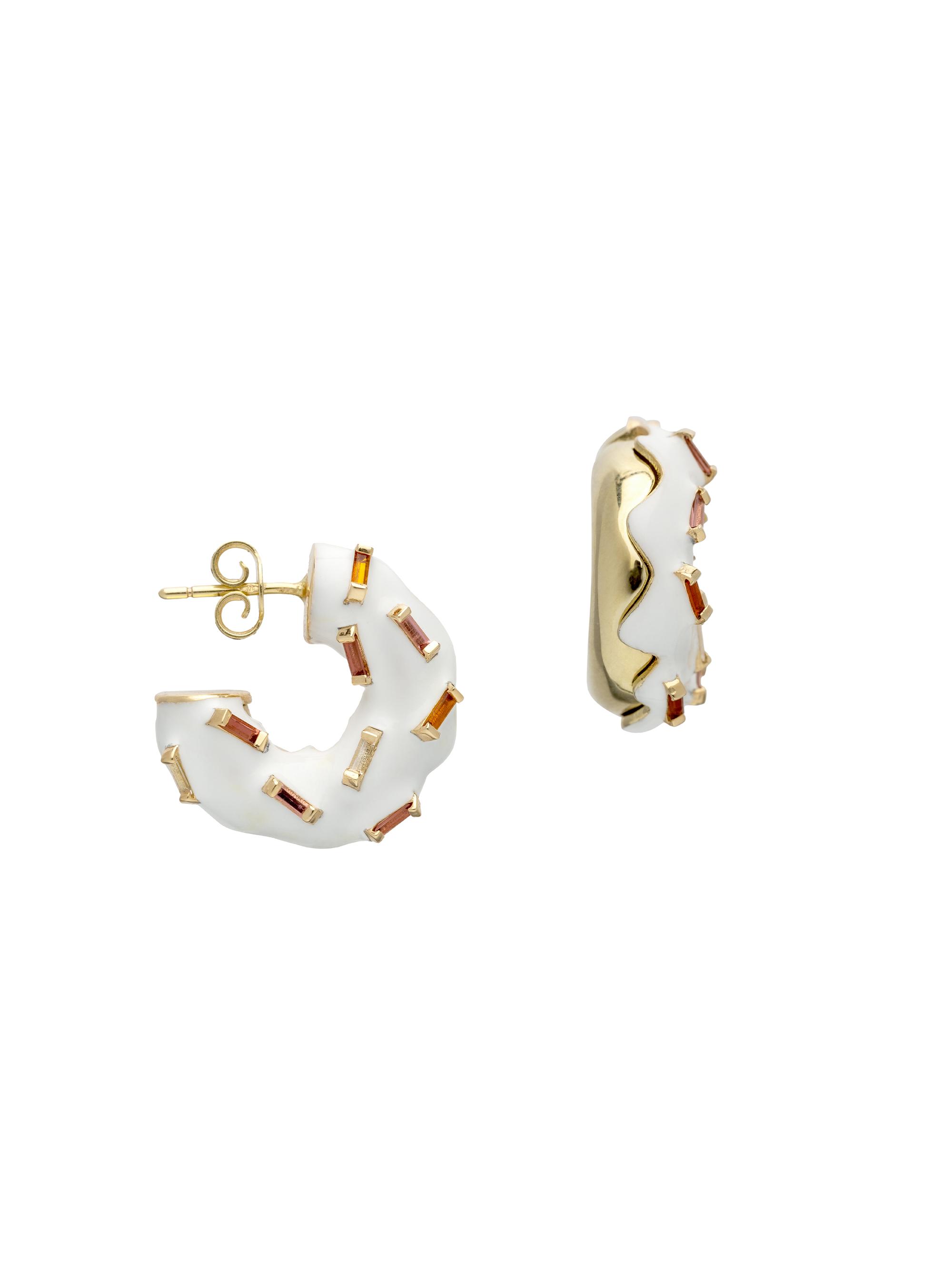 Aliita Women's Roller Club Goldtone, Enamel, & Tourmaline Huggie Hoop Earrings - Snow White