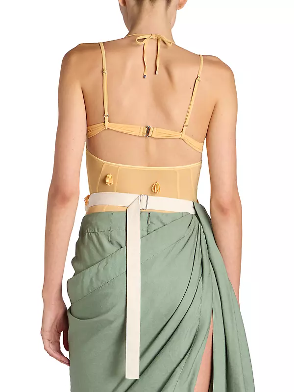 Shop Jacquemus Ilha Sheer Beaded Bodysuit | Saks Fifth Avenue