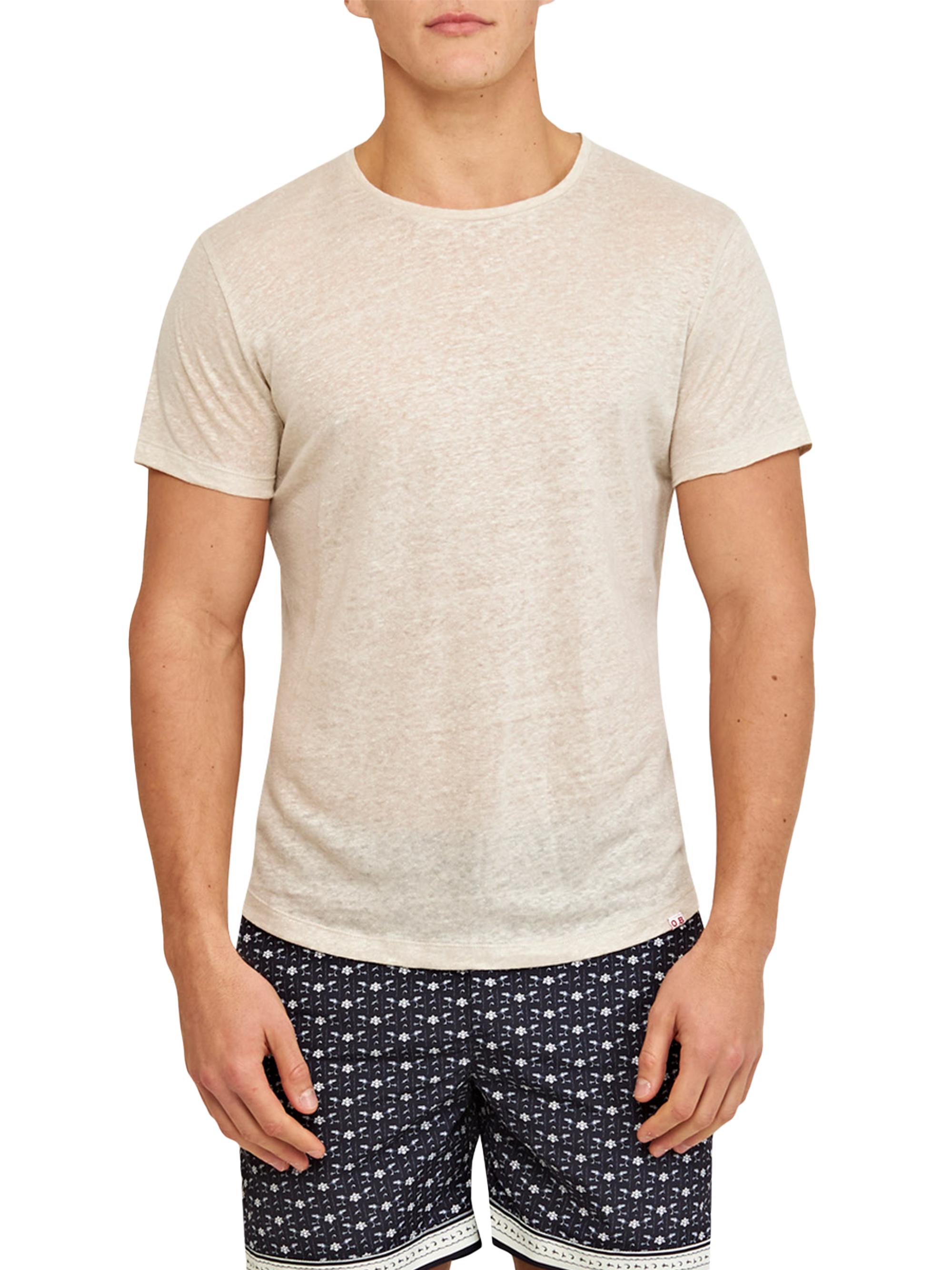Orlebar Brown Men's Linen Crewneck T-Shirt - Pebble