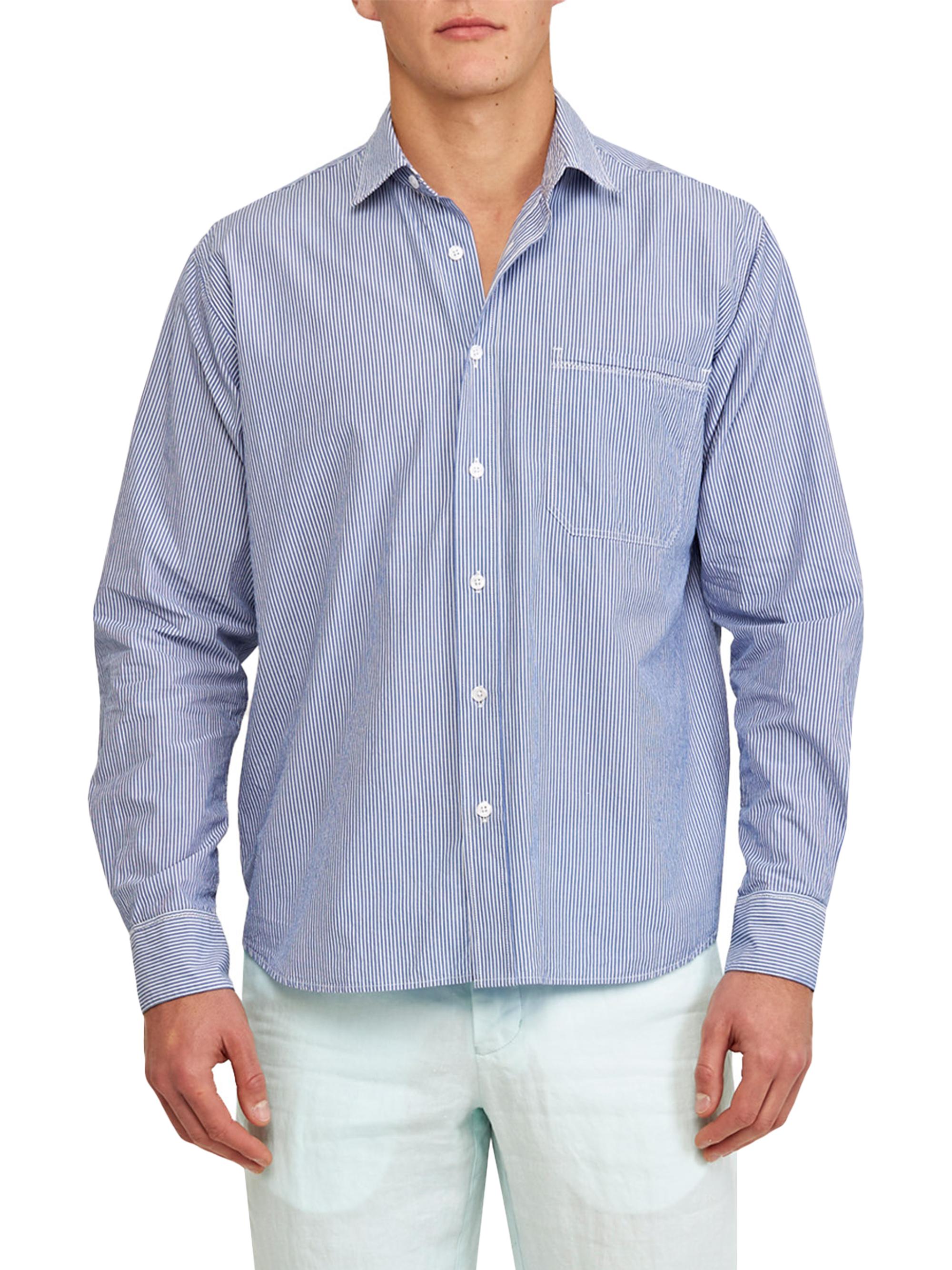 Orlebar Brown Men's Grasmoor Striped Cotton Shirt - Midnight Navy White