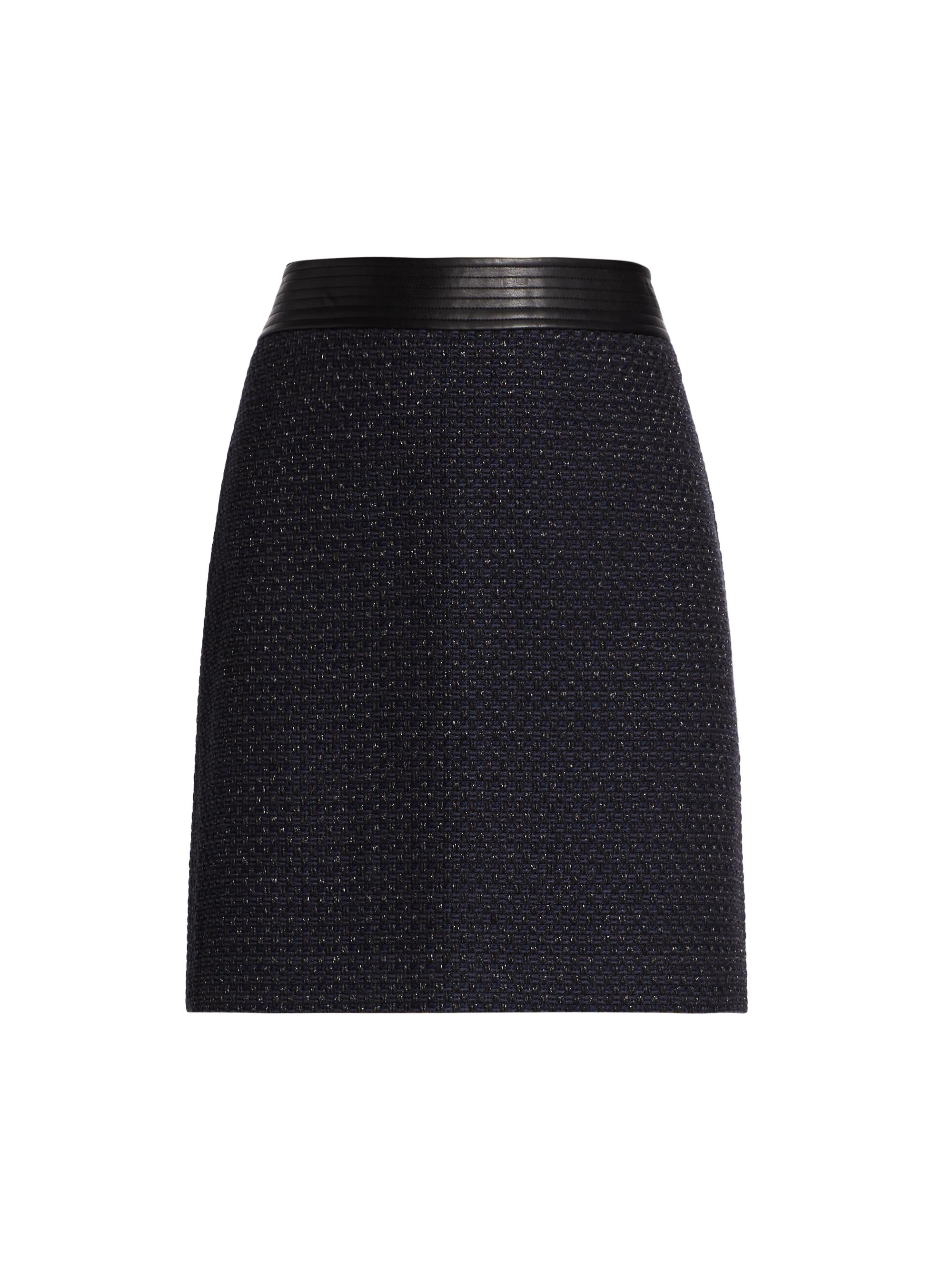 Elie Tahari Women's Faux Leather-Trimmed Tweed Miniskirt - Black And Navy Tweed