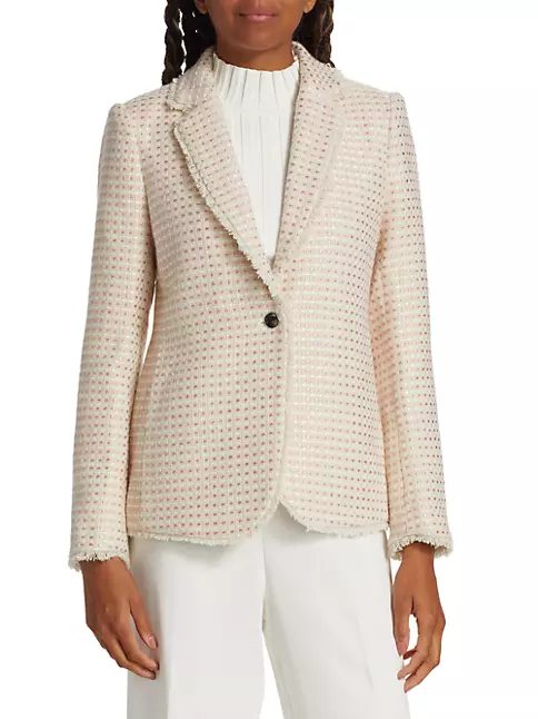 Elie Tahari Women's Tweed One-Button Blazer Power Pink and White Tweed
