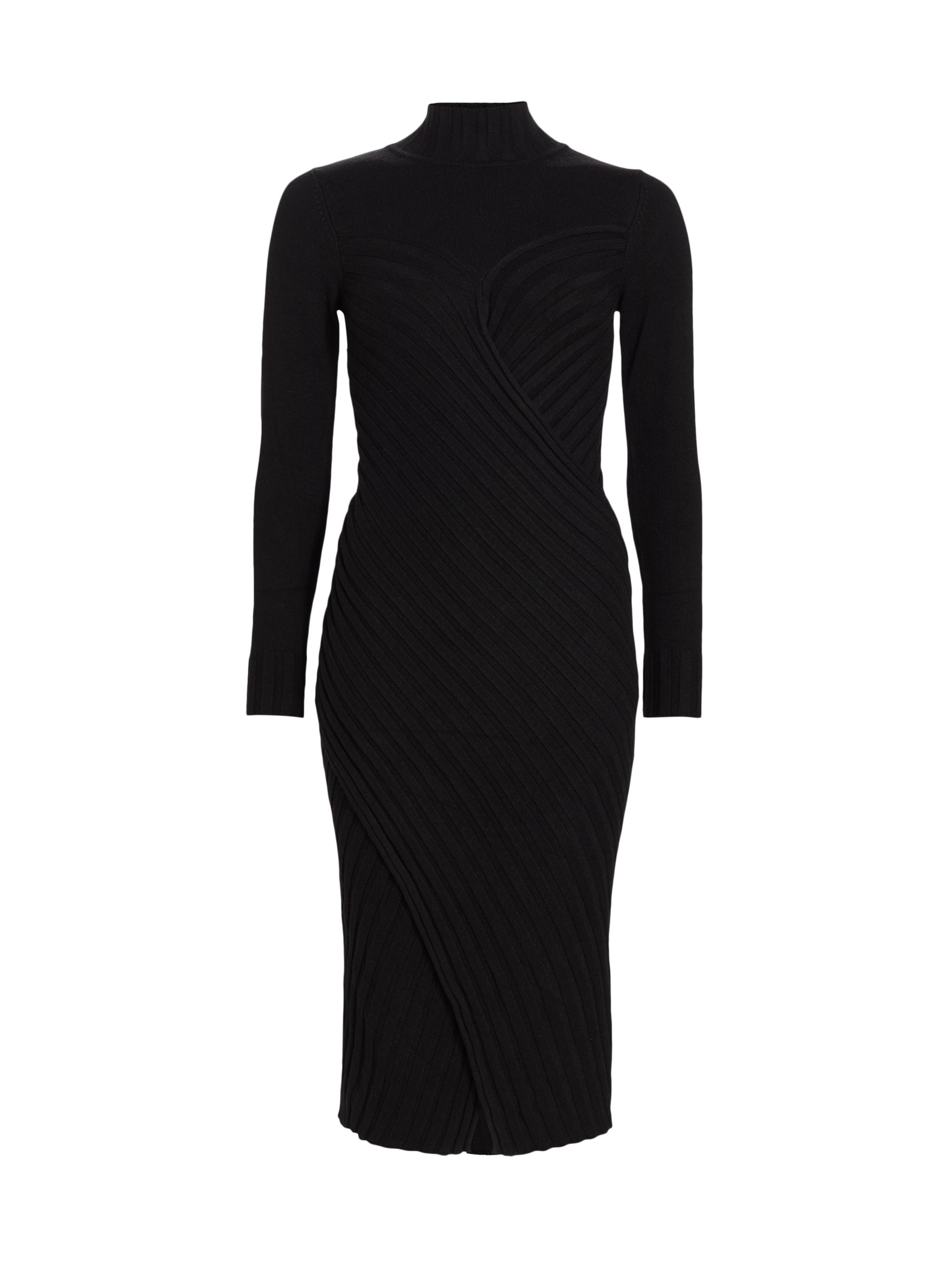 Elie Tahari Women's Ribbed Stretch Knit Wrap-Style Dress - Noir