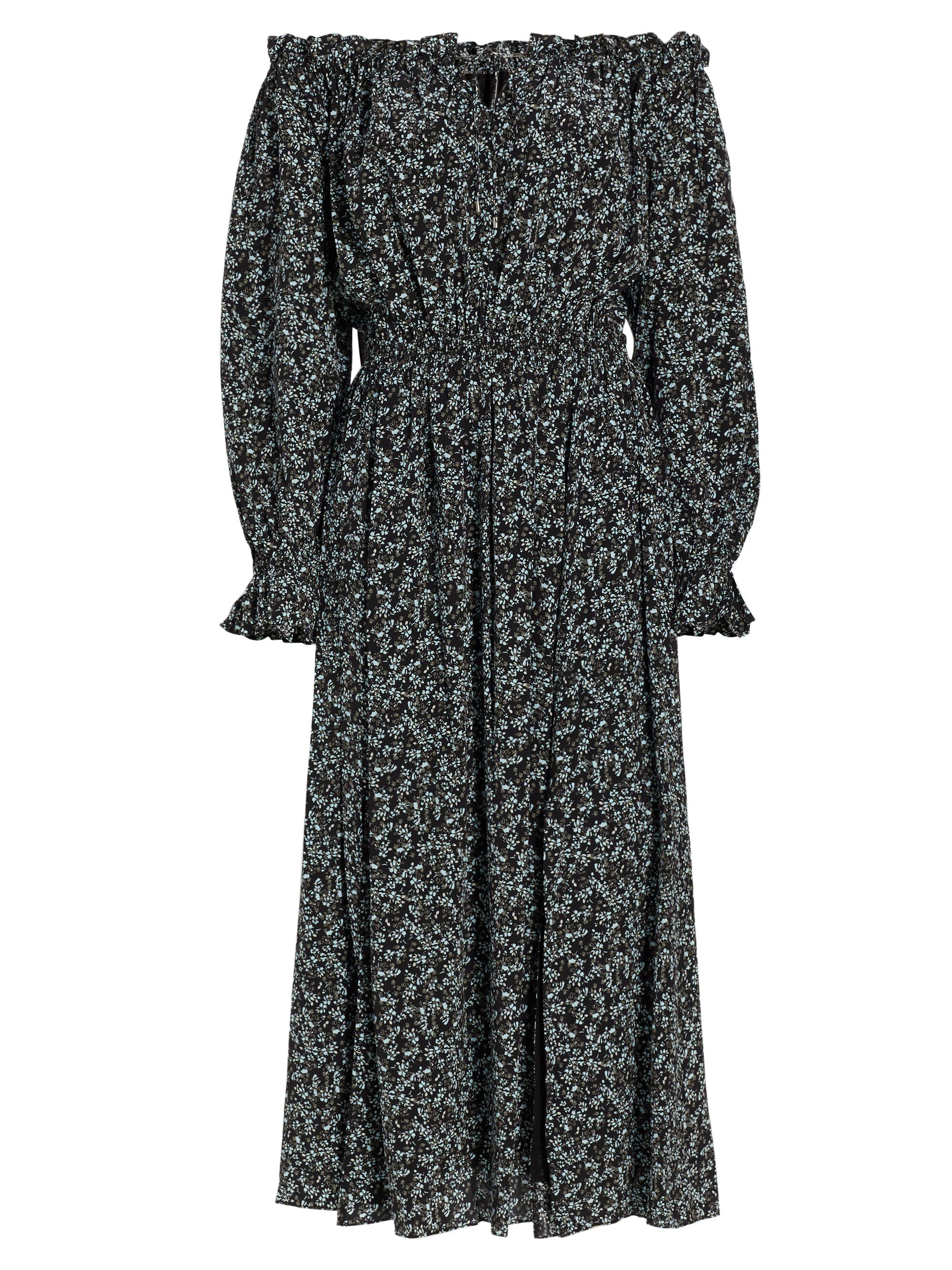 Elie Tahari Women's Night Floral Silk Off-The-Shoulder Midi-Dress - Night Floral Print