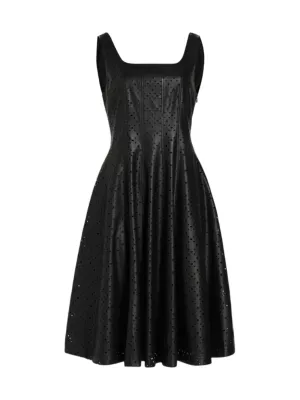 Elie Tahari Women's Perforated Faux Leather Fit & Flare Dress - Noir