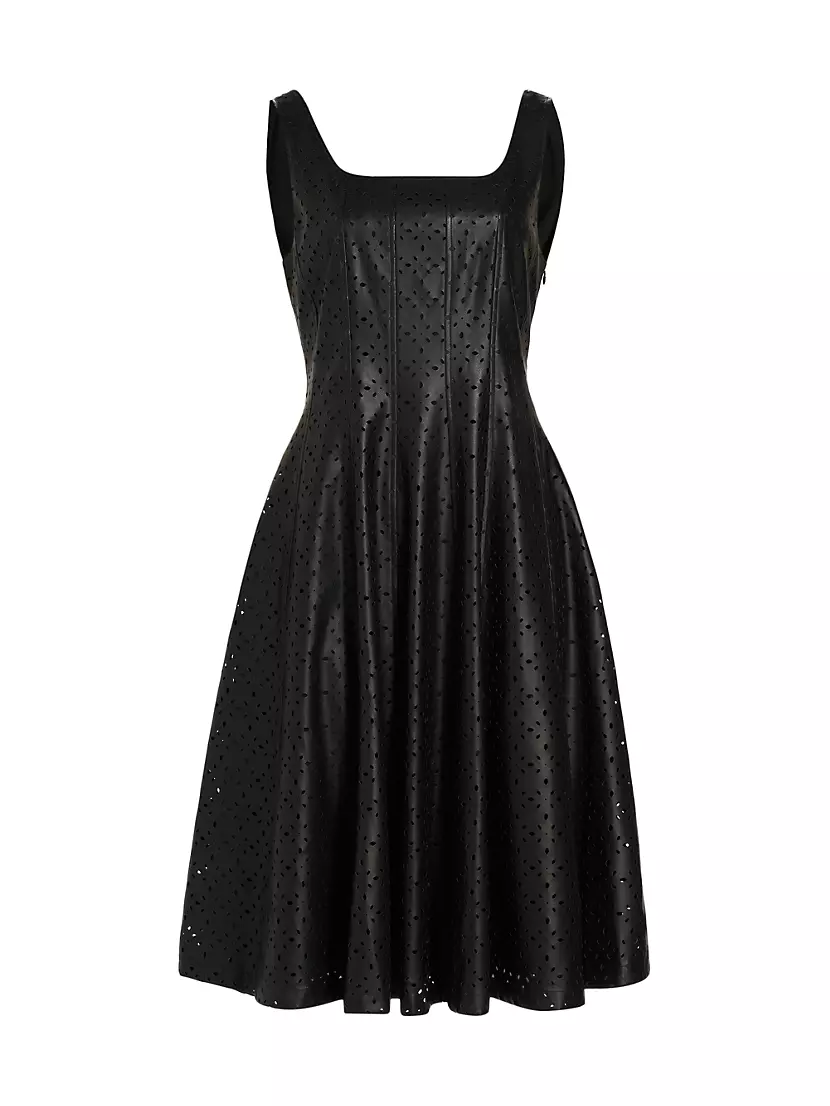 Shop Elie Tahari Perforated Faux Leather Fit & Flare Dress | Saks