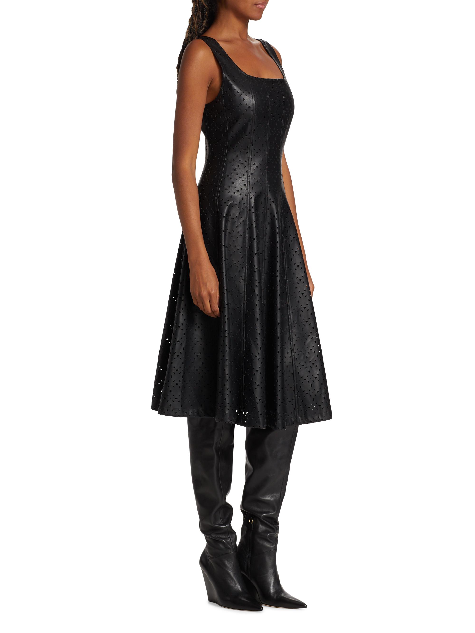 Elie Tahari Perforated Faux Leather Fit & Flare Dress | Saks Fifth Avenue