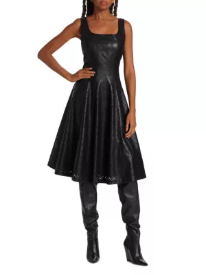 Elie Tahari Perforated Faux Leather Fit & Flare Dress | Saks Fifth Avenue