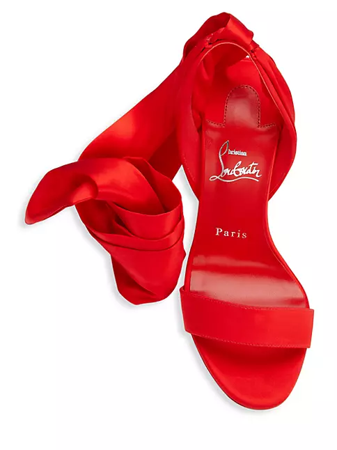 Christian Louboutin Women's Sandale du Desert 100mm Silk Stiletto Sandals - Red - Size 9