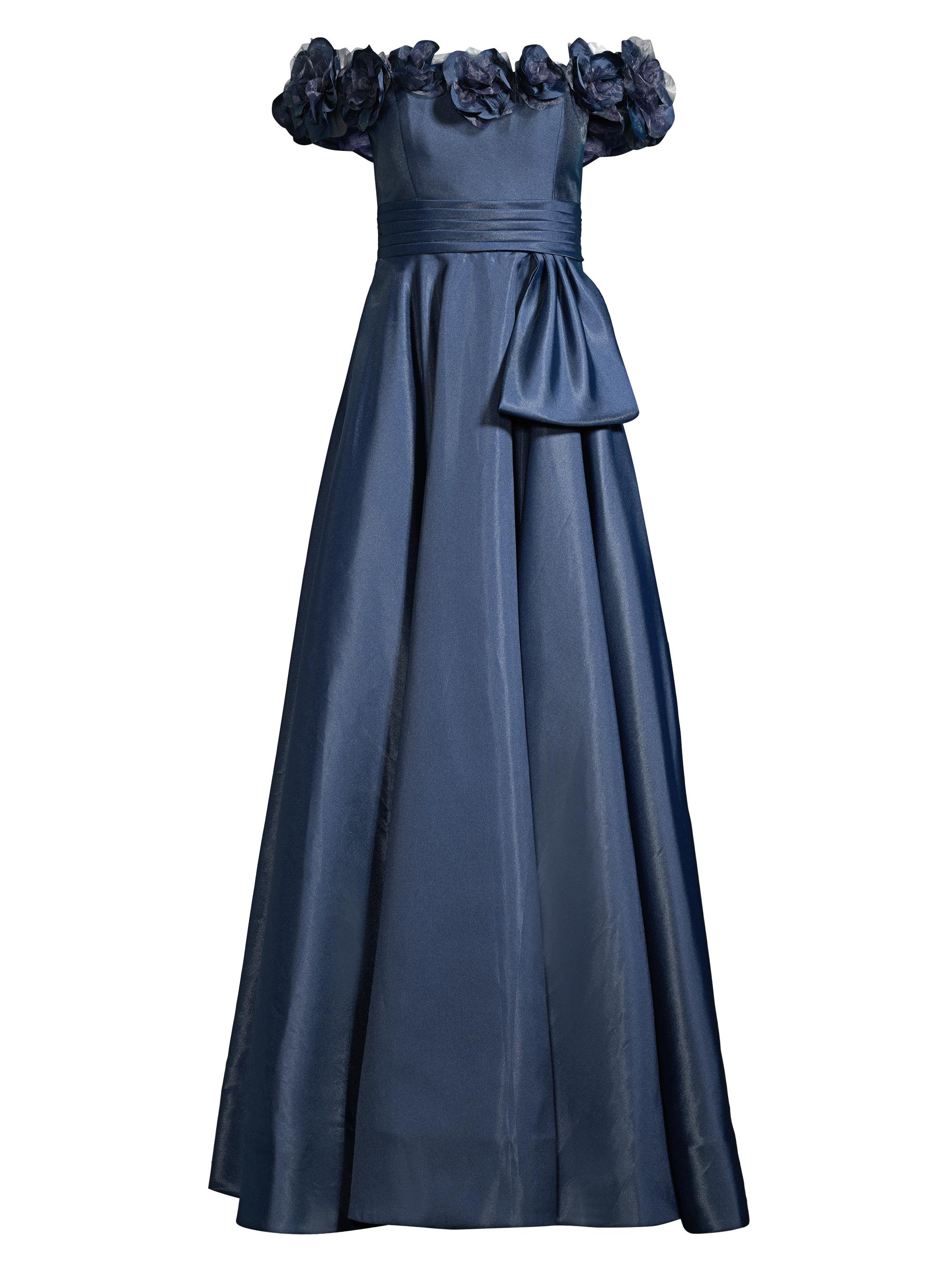 Basix Women's Petaled Off-The-Shoulder Gown - Navy