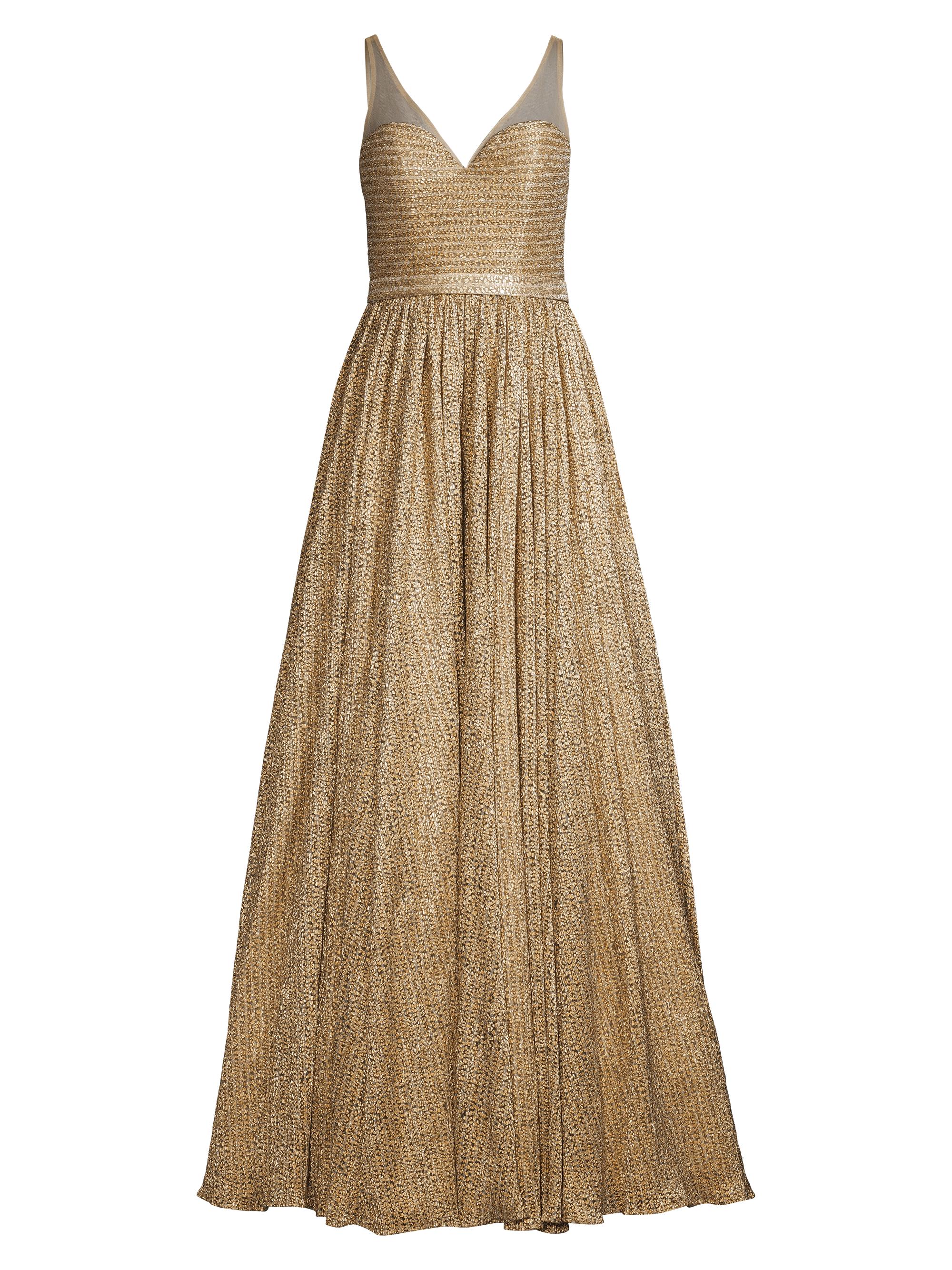 Basix Women's Illusion Metallic-Knit Flared Gown - Gold