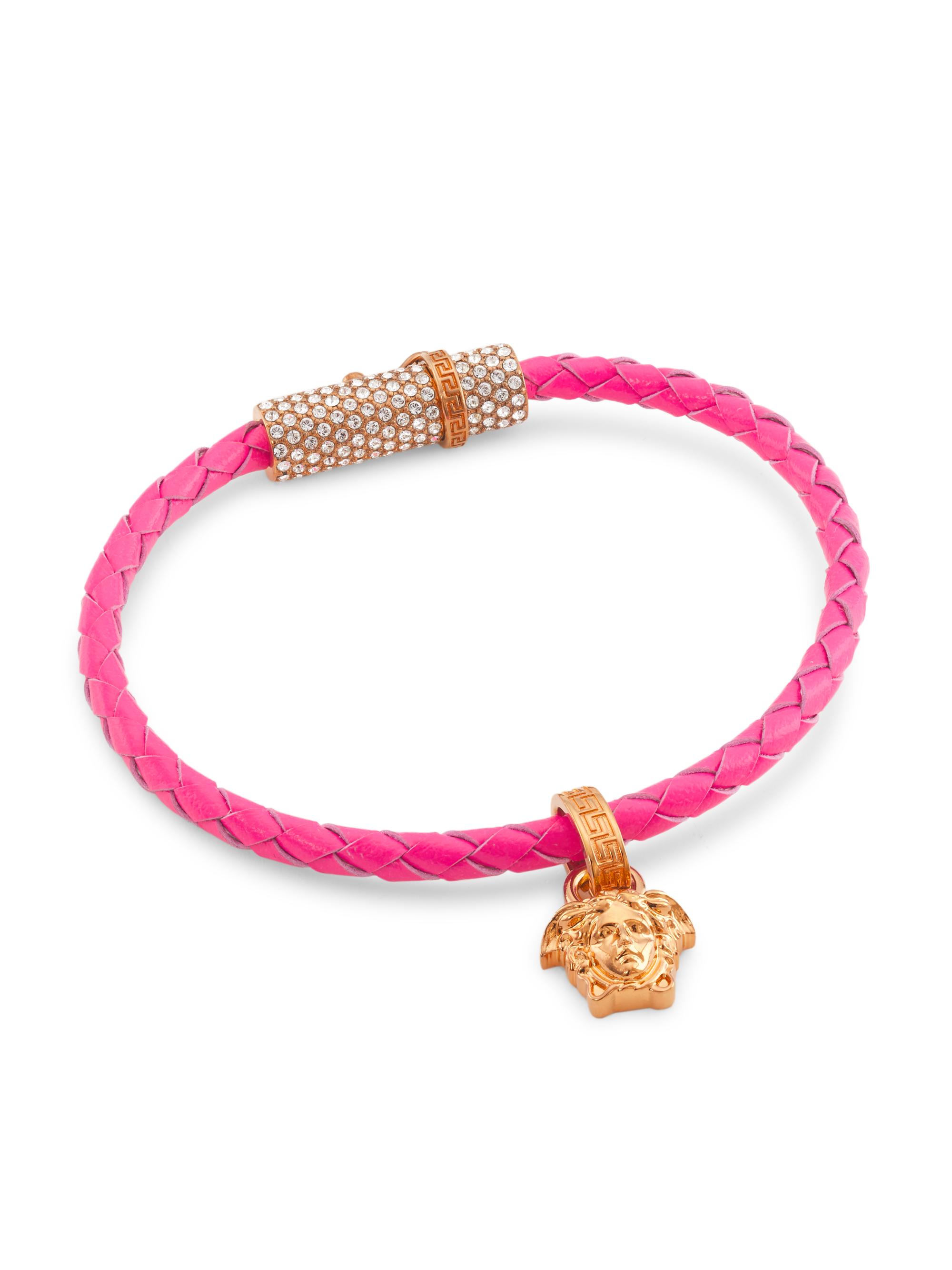 Versace Women's Medusa Goldtone, Leather & Crystal Bracelet - Tropical Pink