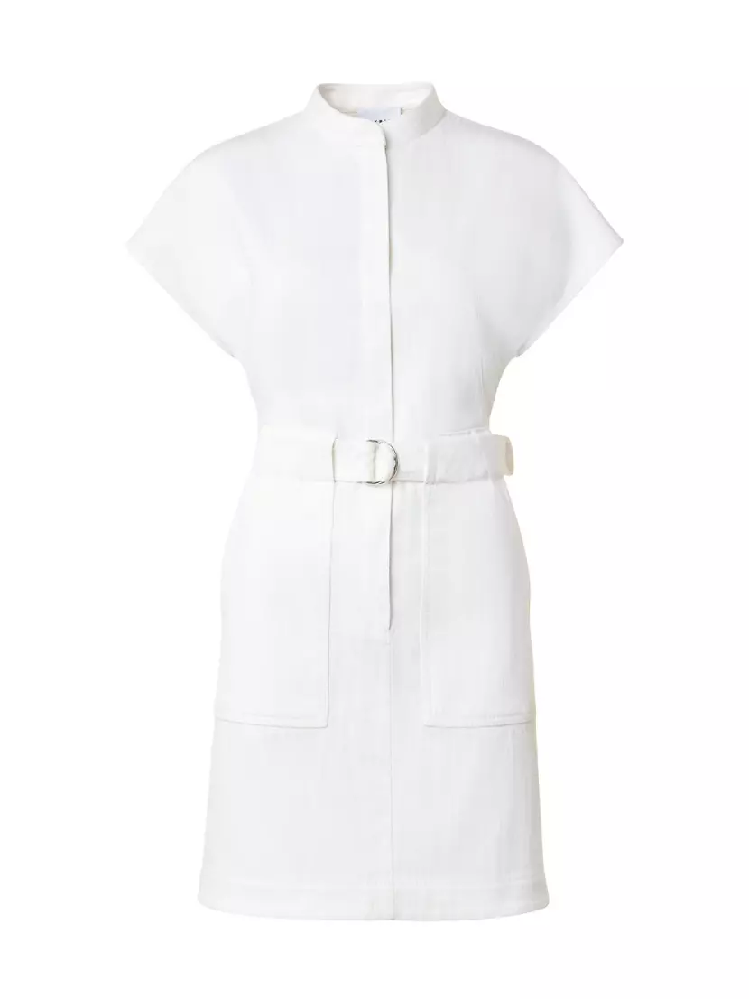 AKRIS Punto White Pixel Print Sleeveless Belted Cotton Poplin Shirt-Dress  4US S