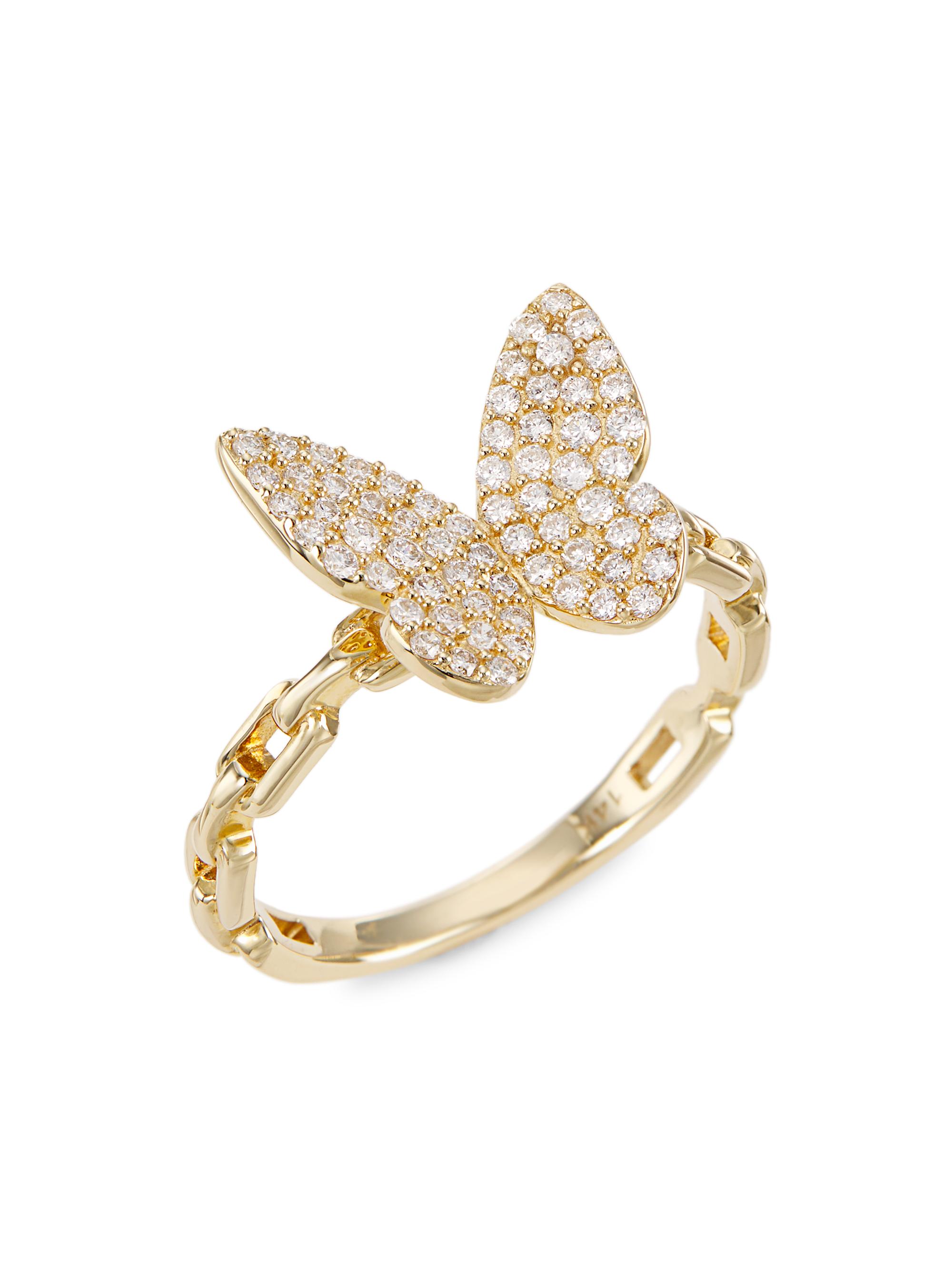 Nina Gilin Women's 14K Yellow Gold & 0.40 TCW Diamond Butterfly Ring - Gold