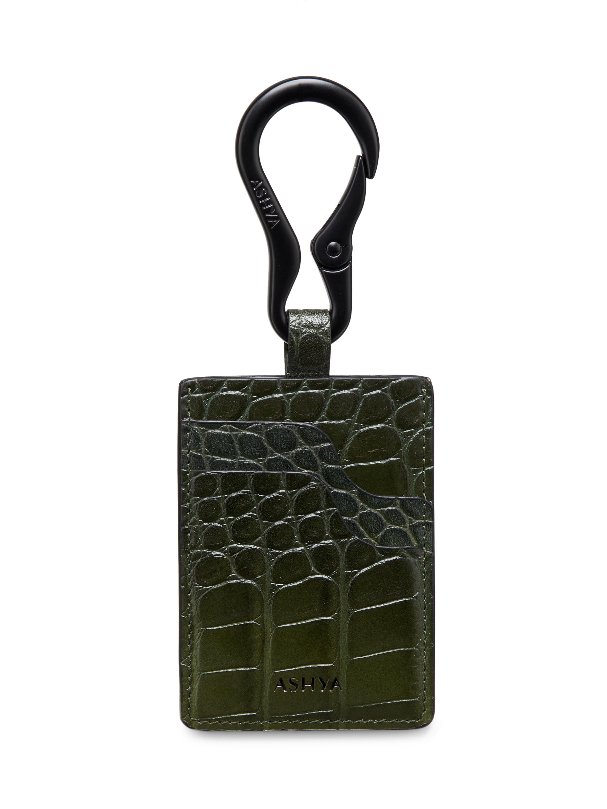 Ashya Men's Unisex Hand-Stitched Leather Cardholder - Okro Croc Nubuck