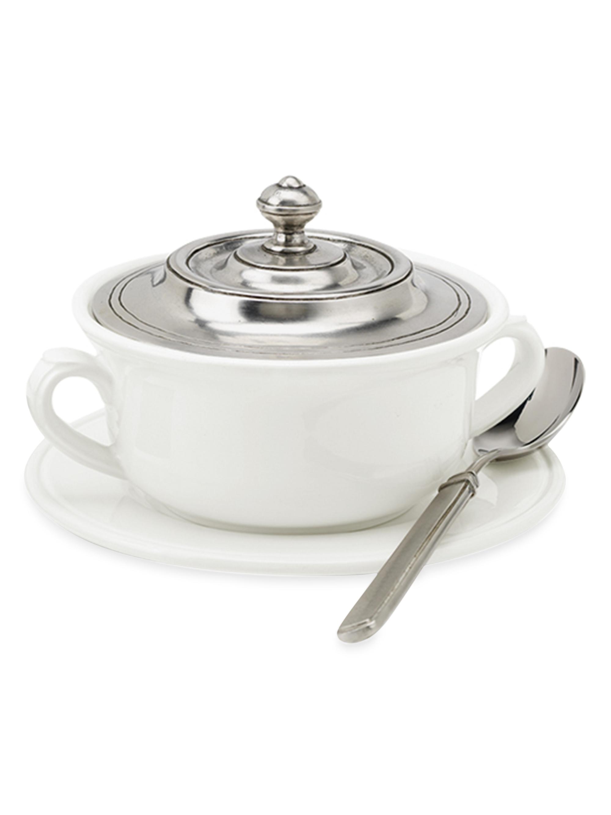 Match Convivio Ceramic & Pewter Covered Soup Bowl & Plate
