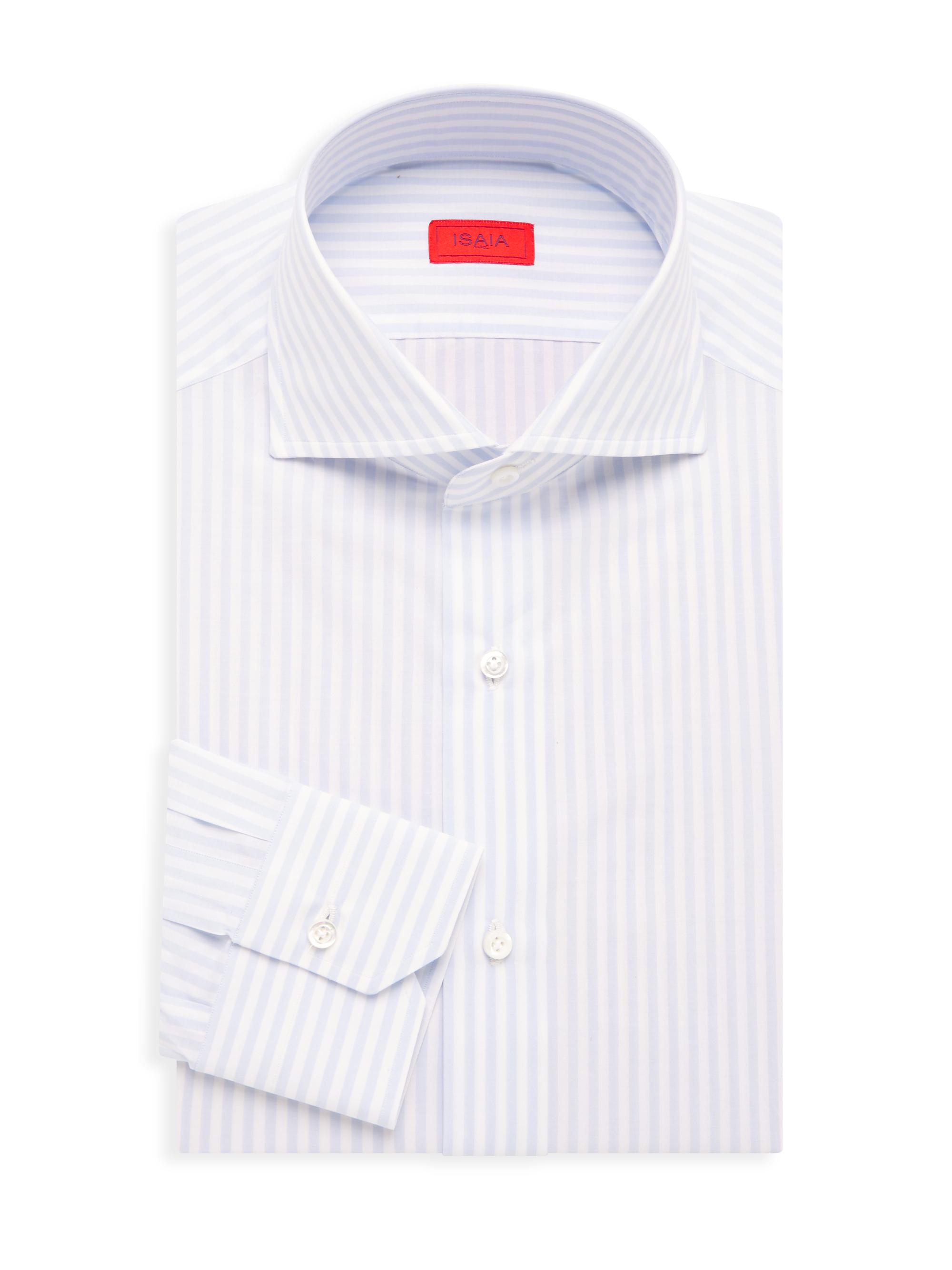 Isaia Men's Striped Cotton Shirt - White Pale Blue