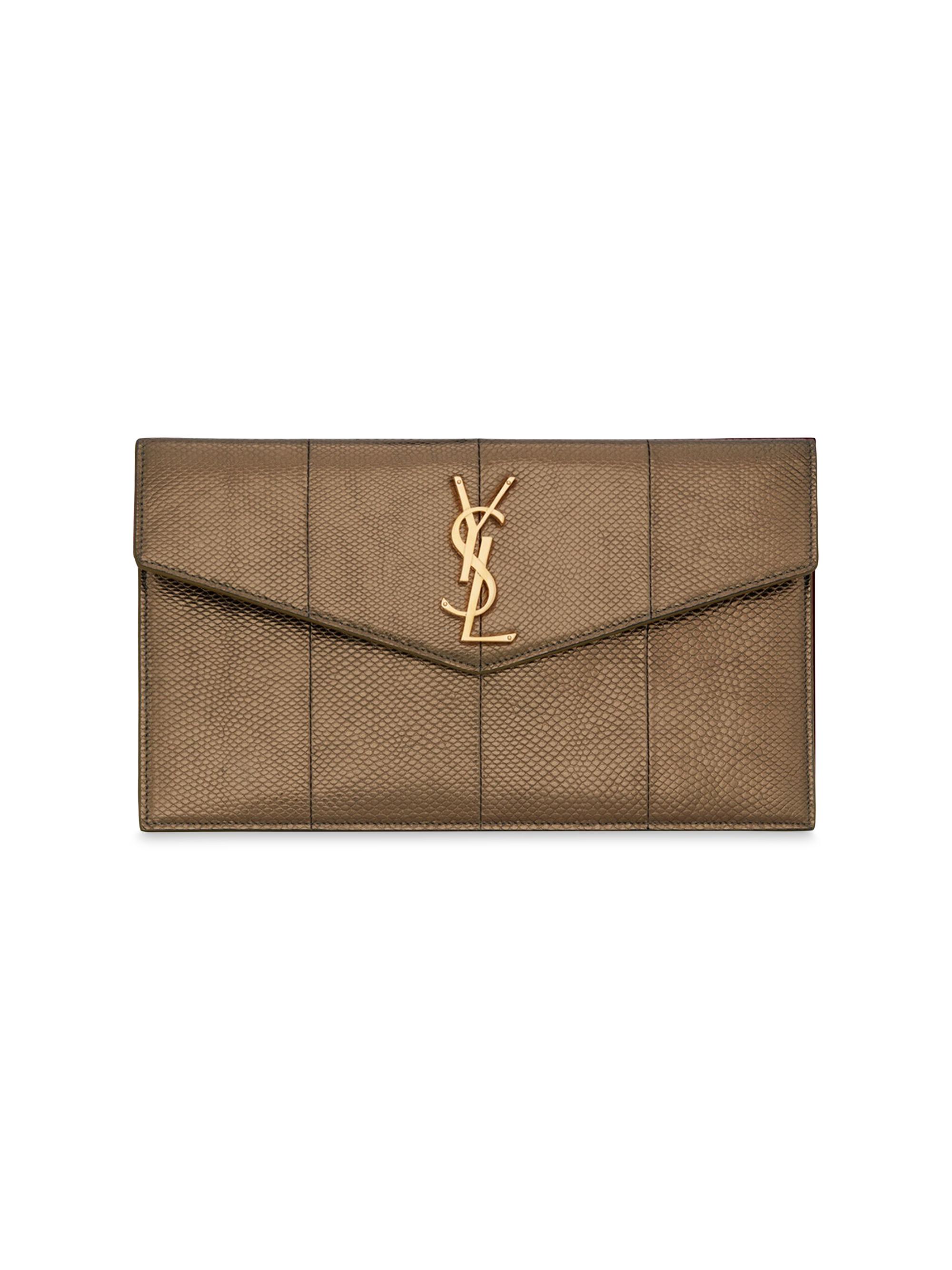 Saint Laurent Women's Uptown Pouch In Karung Snake Leather - Gold