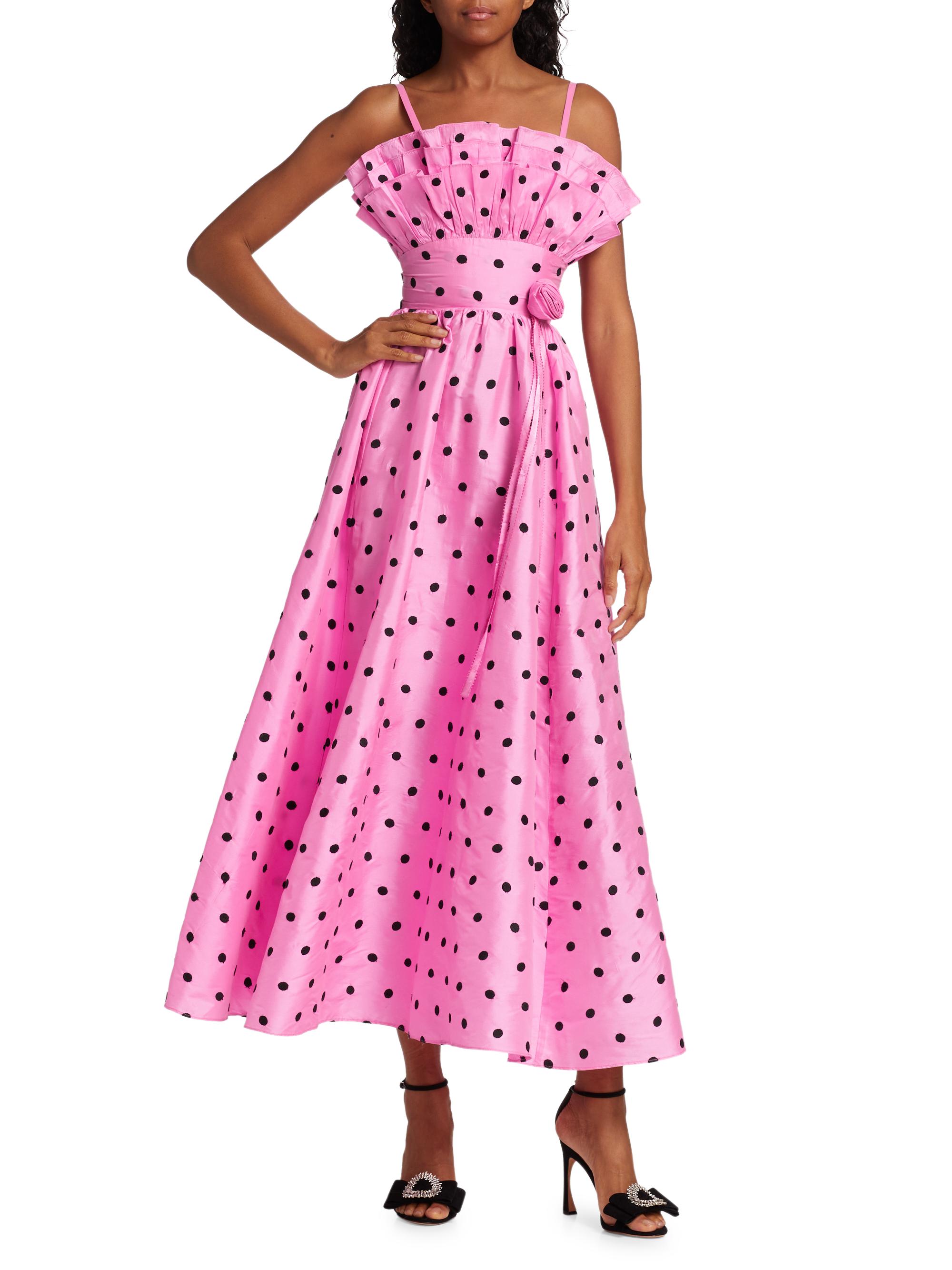 white christmas dresses Elegant V Neck Midi Dress in Pink | Long Sleeves | A Line | Chiffon main image 1