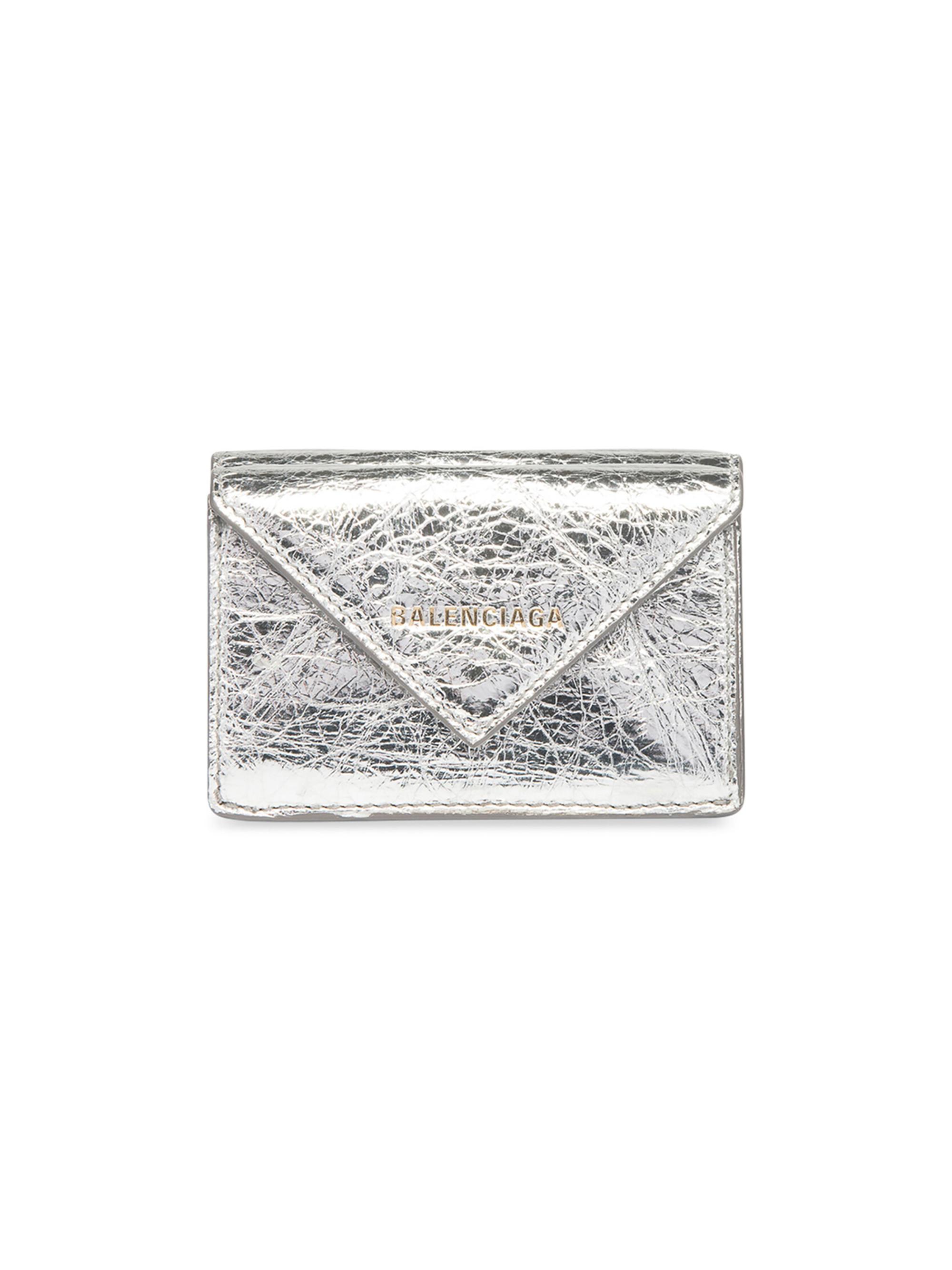 Balenciaga Women's Papier Mini Wallet Metallic Effect - Argent