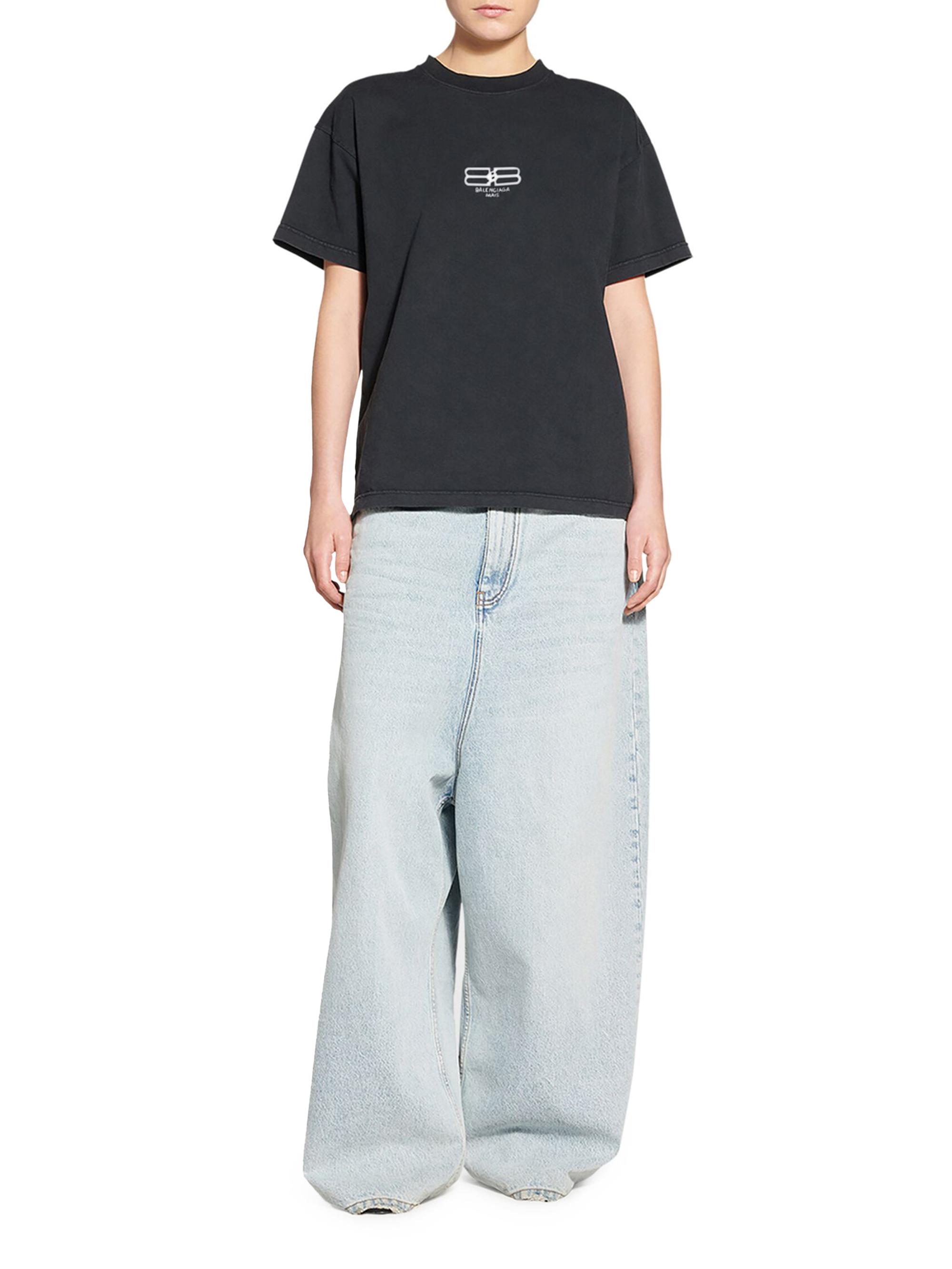 Balenciaga Men's BB Paris Icon T-Shirt Medium Fit - Washed Black White