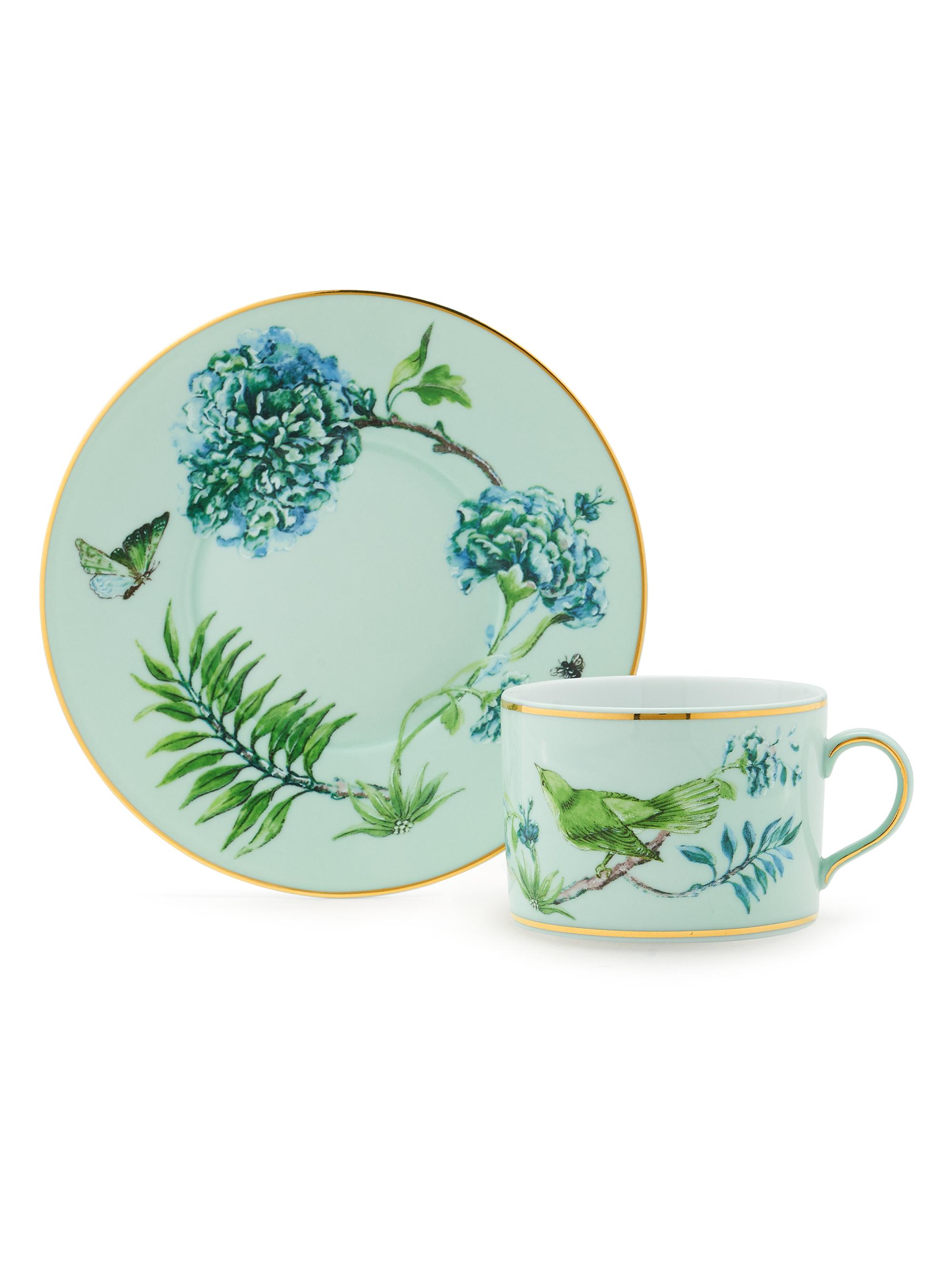 Aquazzura Secret Garden 4-Piece Teacup & Saucer Set - Kelly Green
