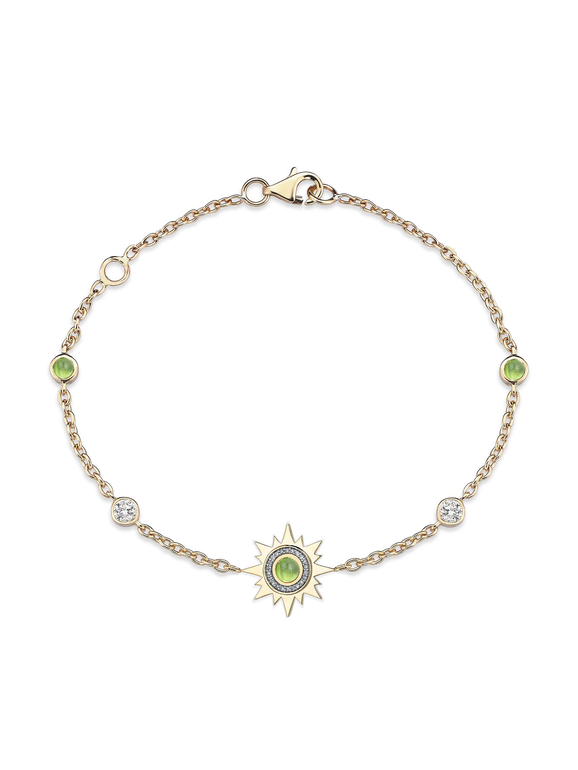 Sim and Roz Women's Equinox Ray 14K Yellow Gold, 0.30 TCW Diamond & Peridot Bracelet - White Green
