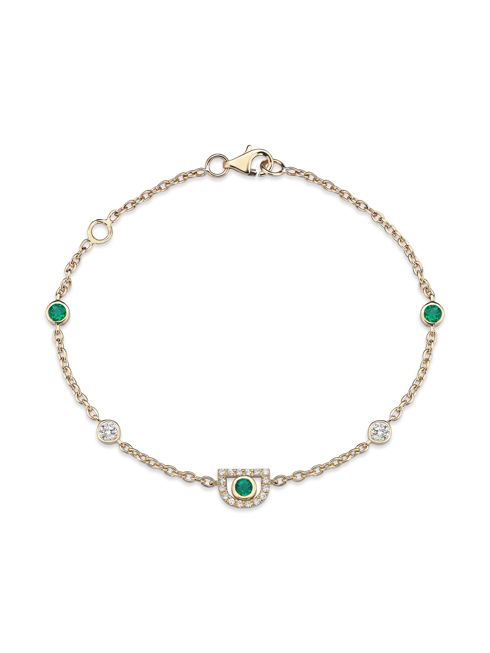 Sim and Roz Women's Orbits Comet 14K Yellow Gold, 0.41 TCW Diamond & Emerald Bracelet - White Green