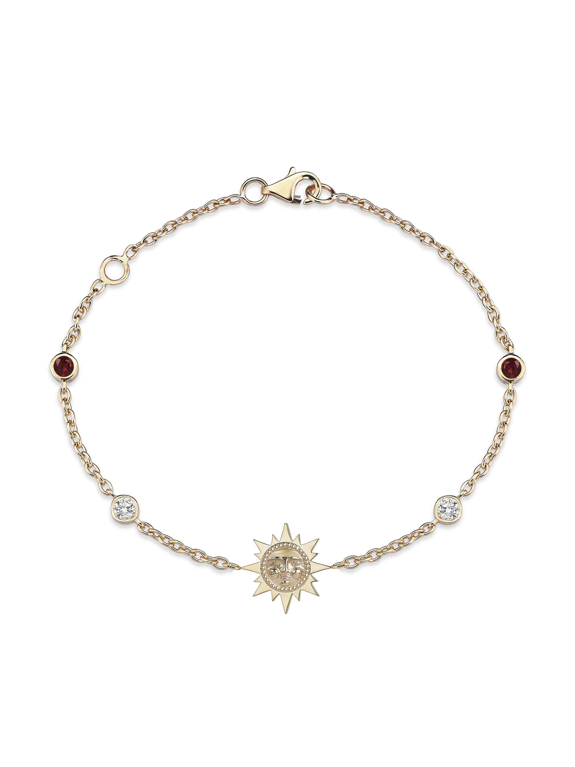 Sim and Roz Women's Equinox Sun 14K Yellow Gold, 0.24 TCW Diamond & Garnet Bracelet - Purple