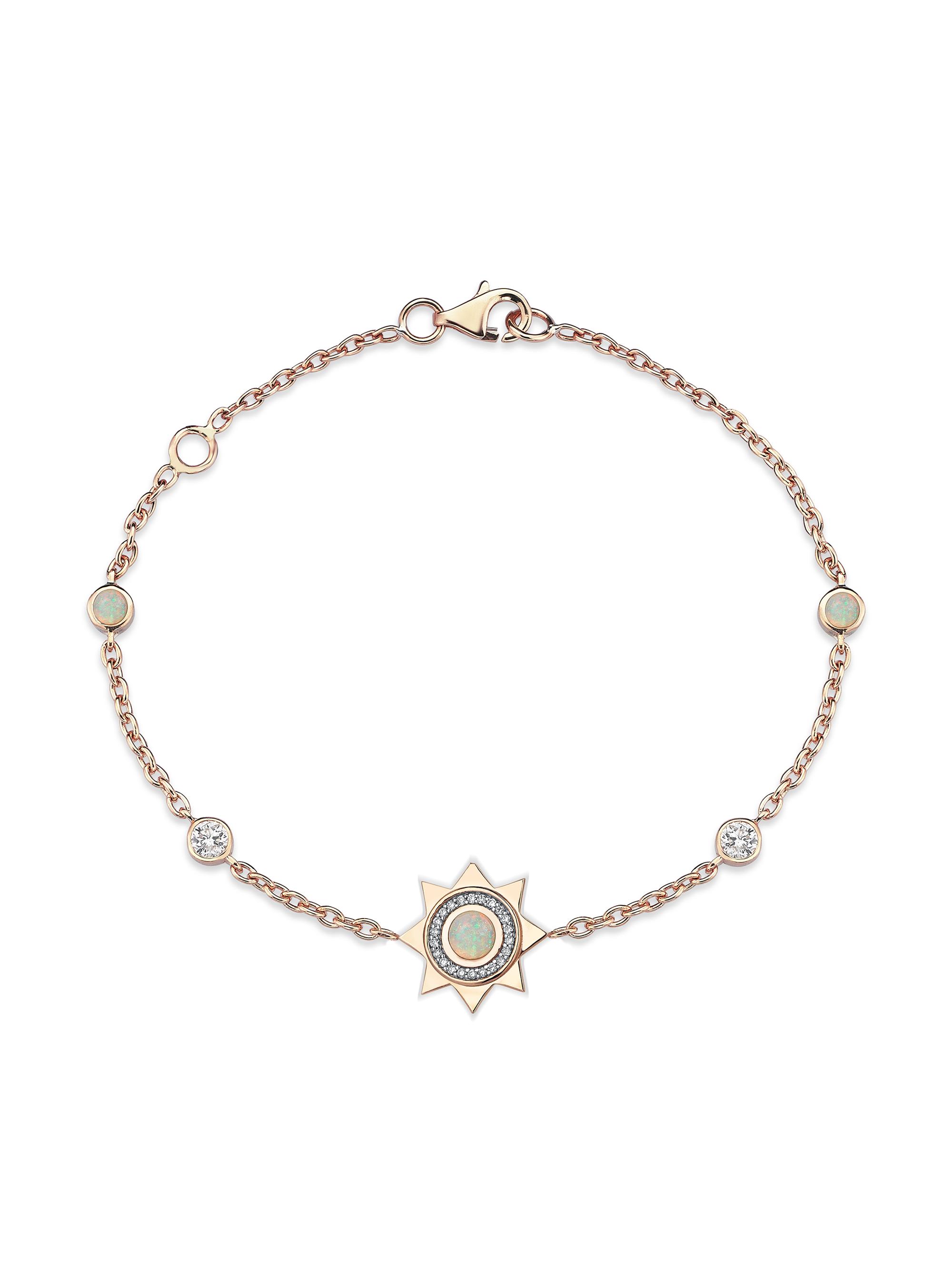 Sim and Roz Women's Equinox Beam 14K Rose Gold, 0.30 TCW Diamond & Opal Bracelet - White