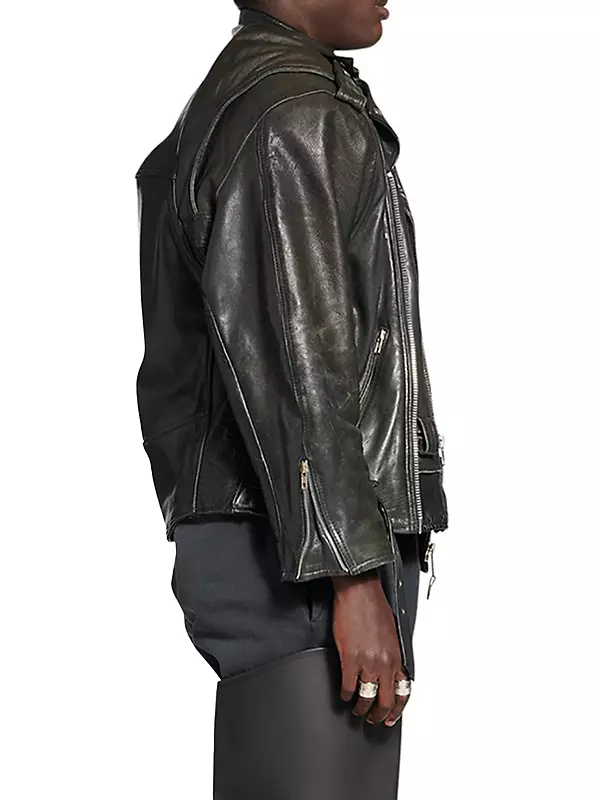 BALENCIAGA Sleeveless jacket in black leather, fastened …