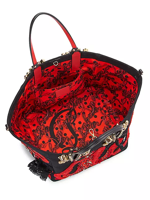 Black Flamencaba embroidered canvas tote bag, Christian Louboutin