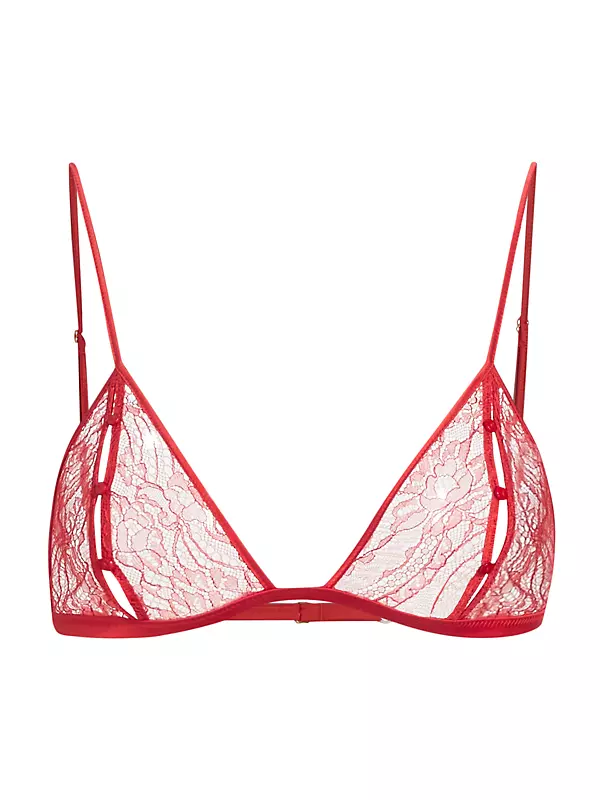 Buy Non Padded Non Wired All Lace Strappy Bralette and Mesh Thong Skirt Set  Red For Women