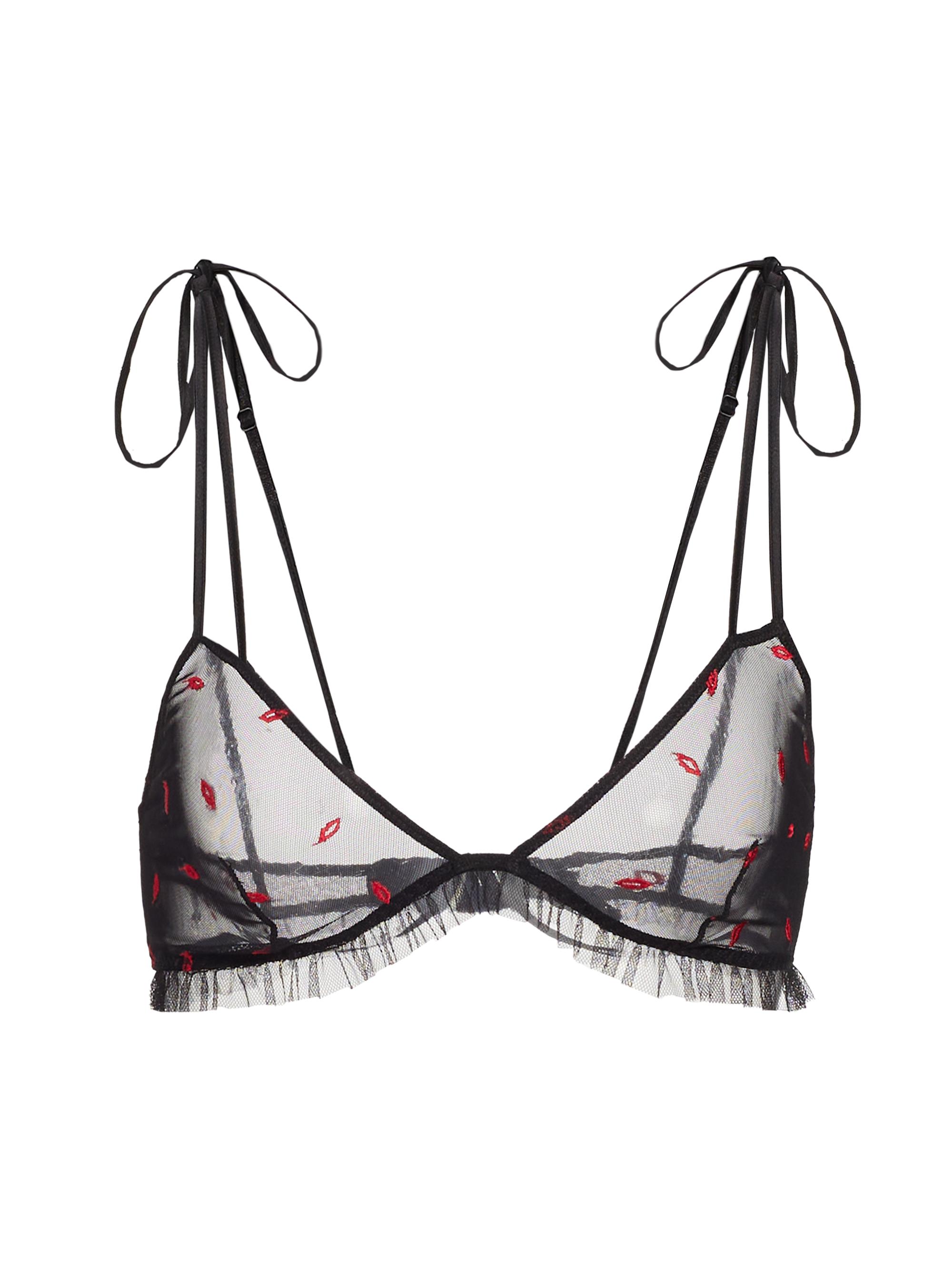 Kiki de Montparnasse Women's Bisou Embroidered Mesh Soft Bra - Black Red