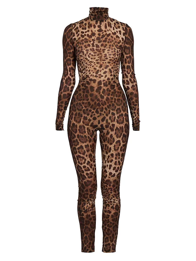 Shop Dolce&Gabbana Cheetah-Printed Turtleneck Catsuit
