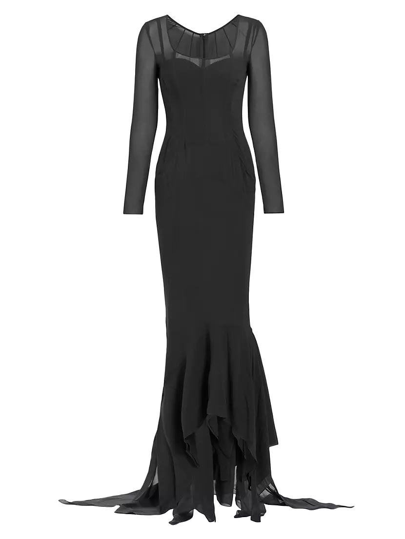 Shop Dolce&Gabbana Sheer Long-Sleeve Gown