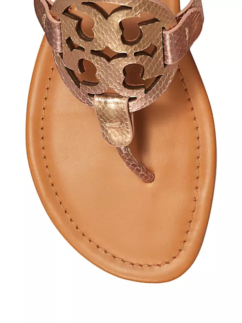 Tory Burch Women's Miller Croc Embossed Leather Sandal in Smokey Taupe, Size 5.5