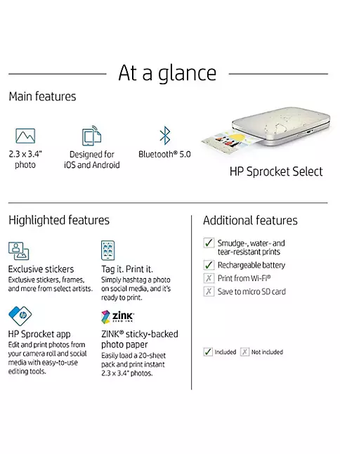 HP Sprocket Plus Instant Photo Printer (Black) Prints on 2.3x3.4” Zink  Sticky