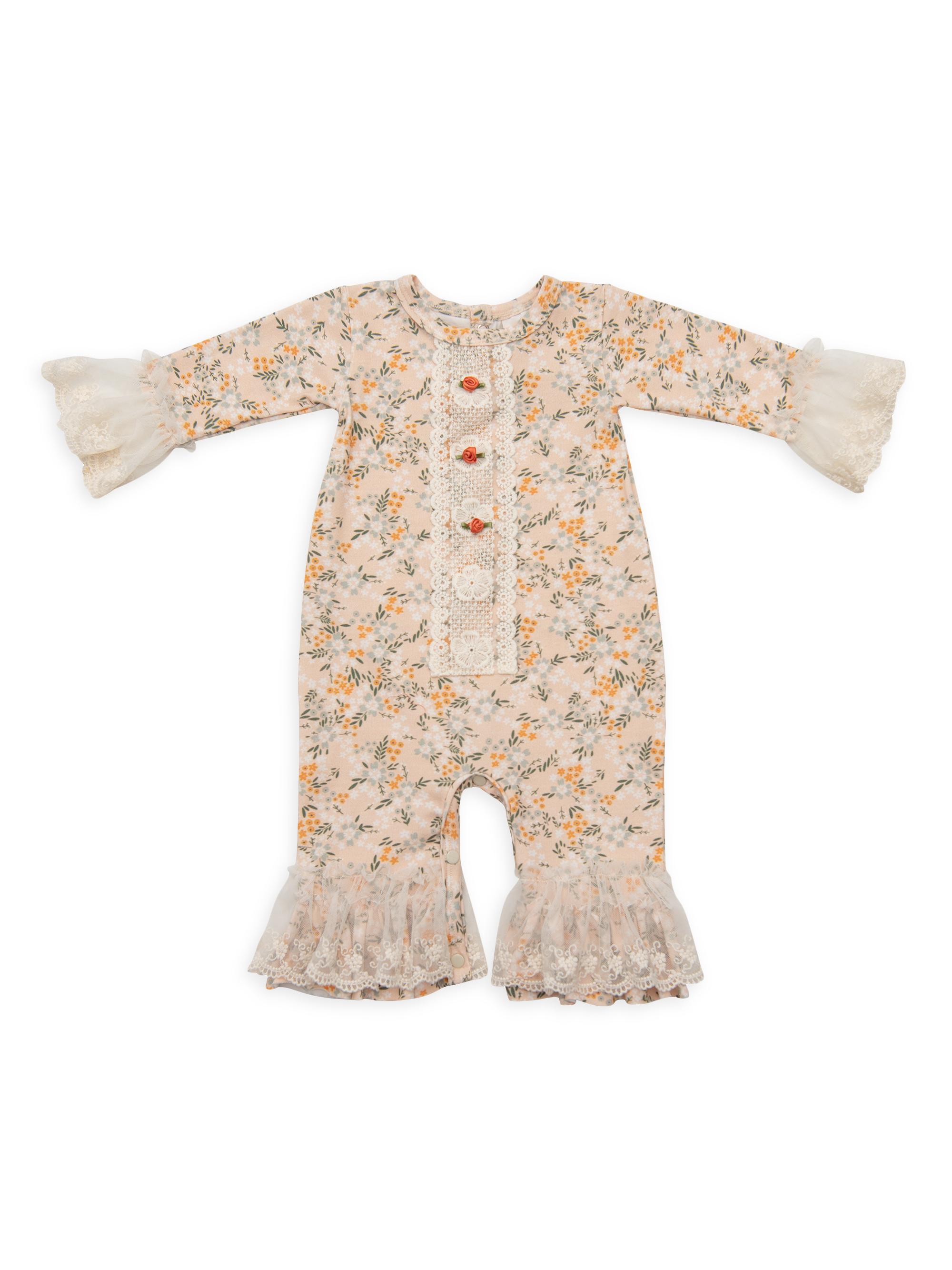 Haute Baby Baby's Girl's Avas Garden Floral & Lace Romper - Peach 24 Months