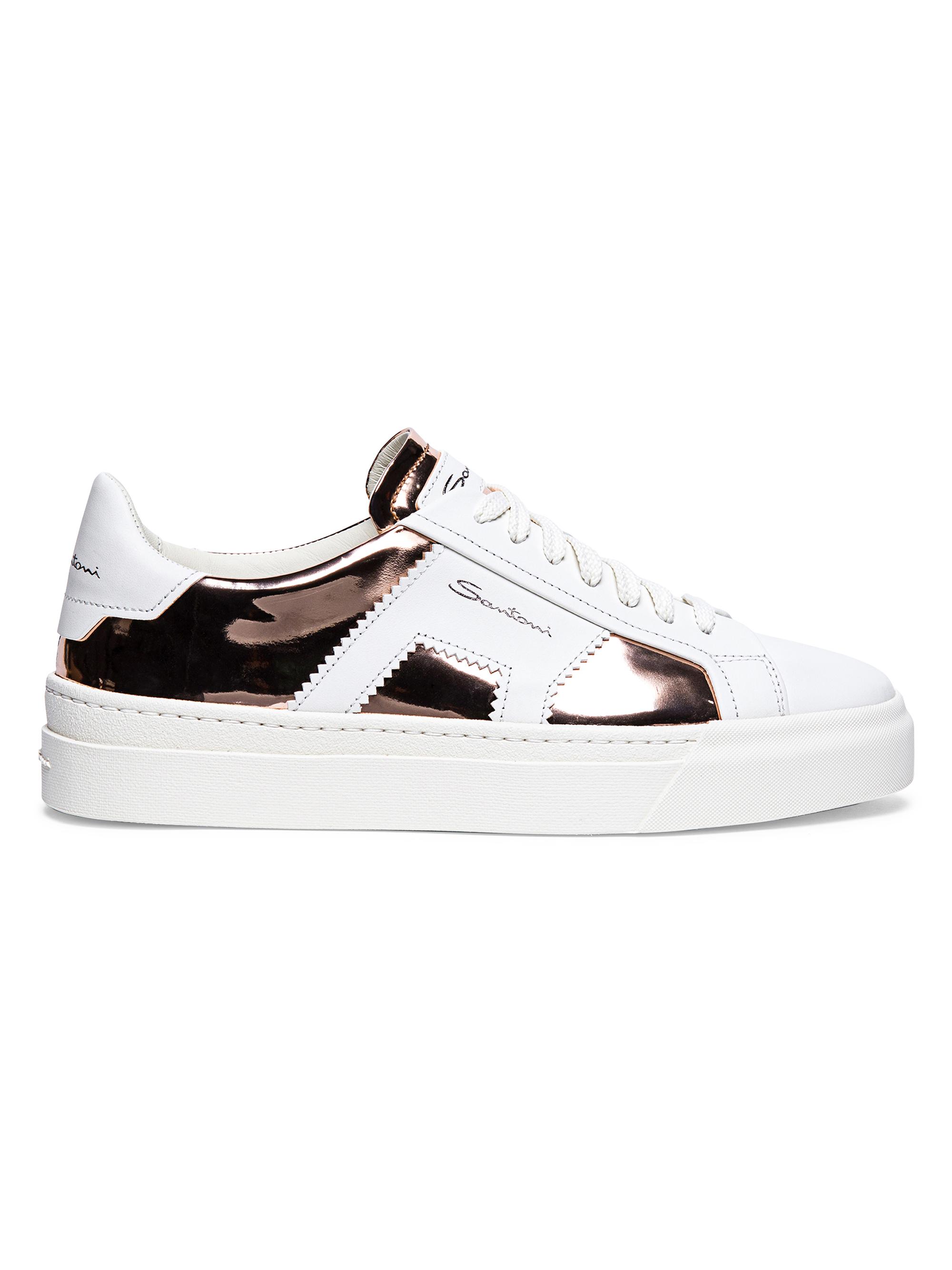 Santoni Women's Metallic Leather Low-Top Sneakers - White