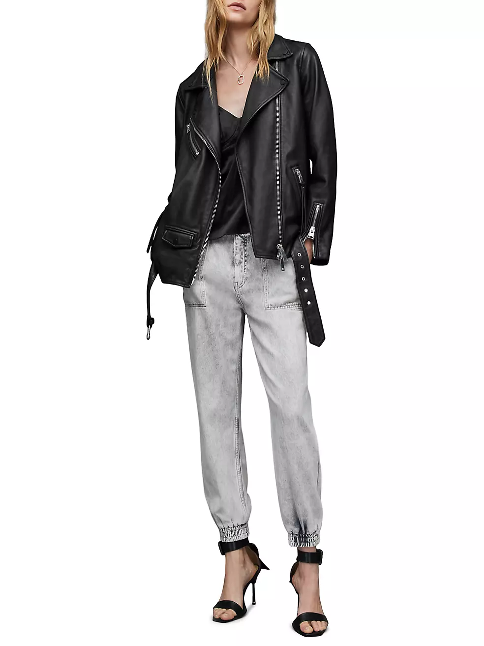Shop AllSaints Billie Relaxed Leather Biker Jacket | Saks Fifth Avenue