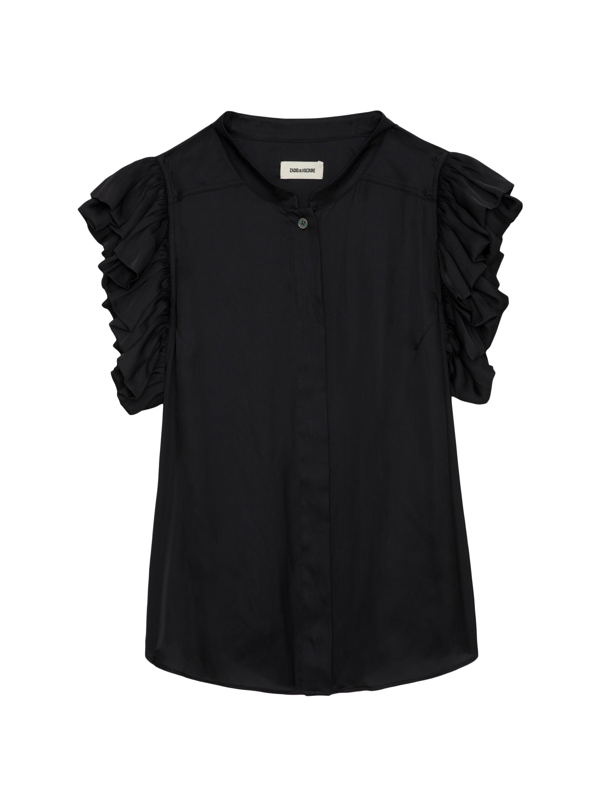 Zadig & Voltaire Women's Tiza Ruffled-Shoulder Satin Blouse - Noir