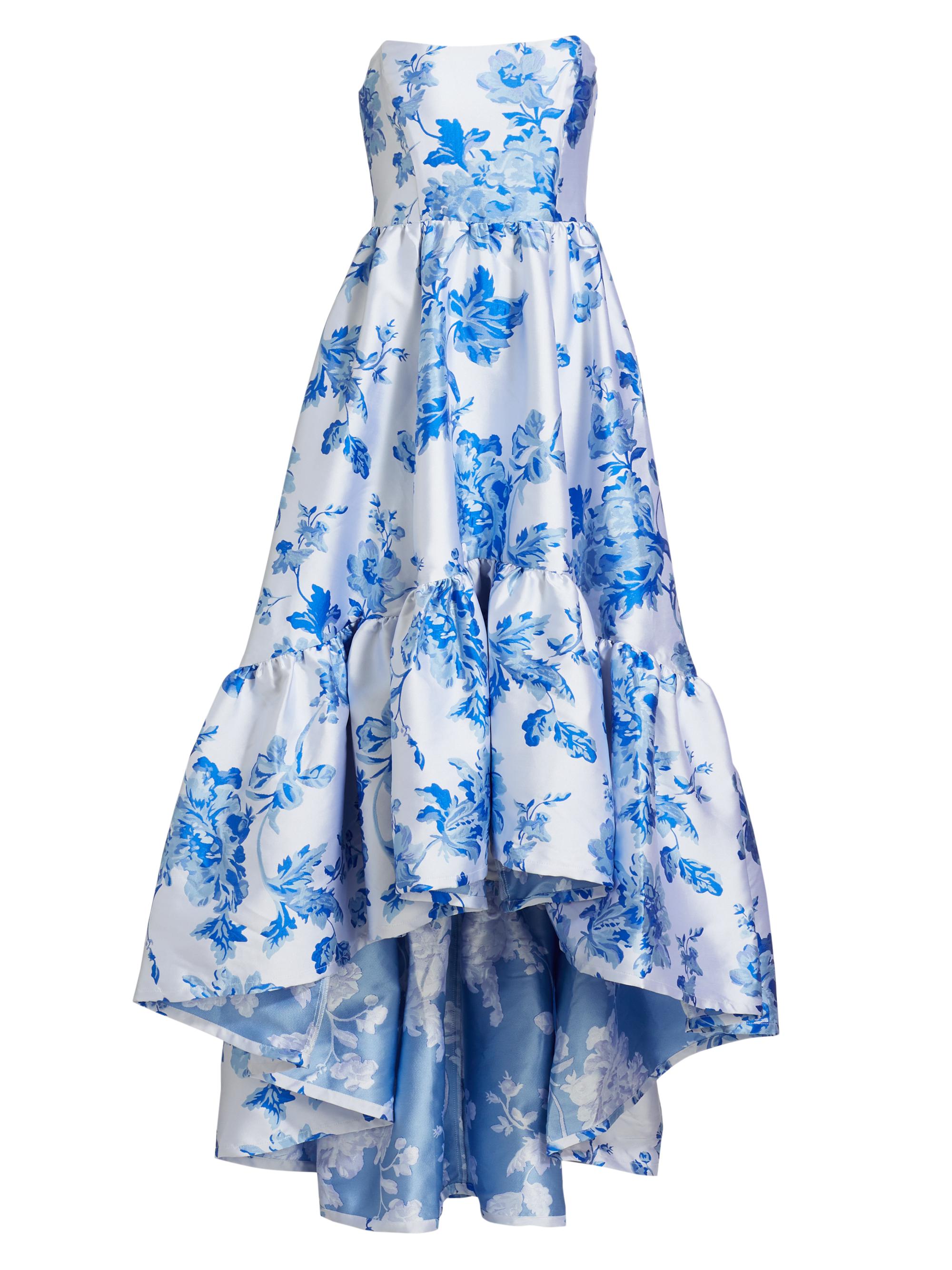Mestiza New York Women's Georgina Floral Strapless High-Low Gown - Blue White
