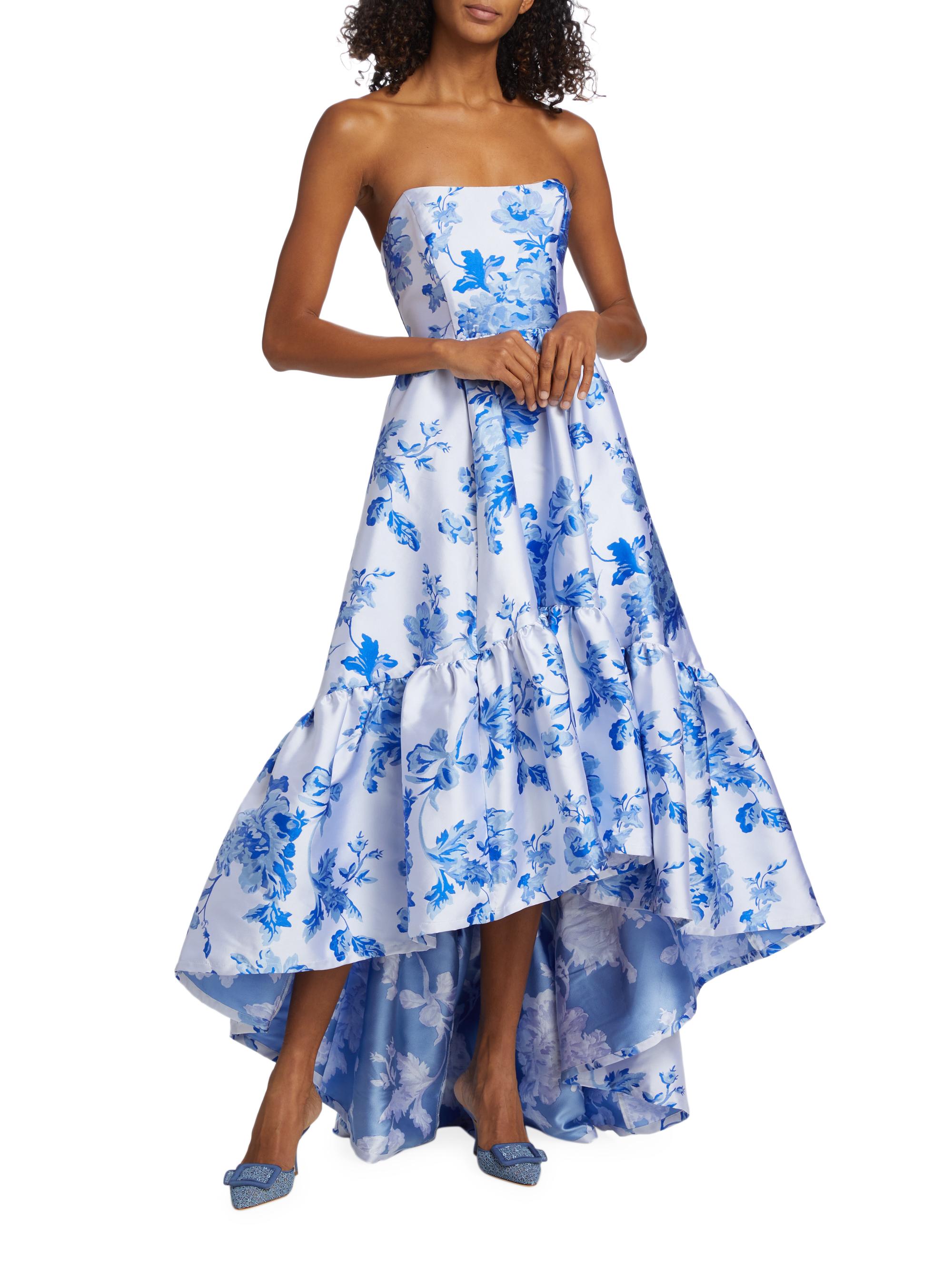 Mestiza New York Georgina Floral Strapless High-Low Gown