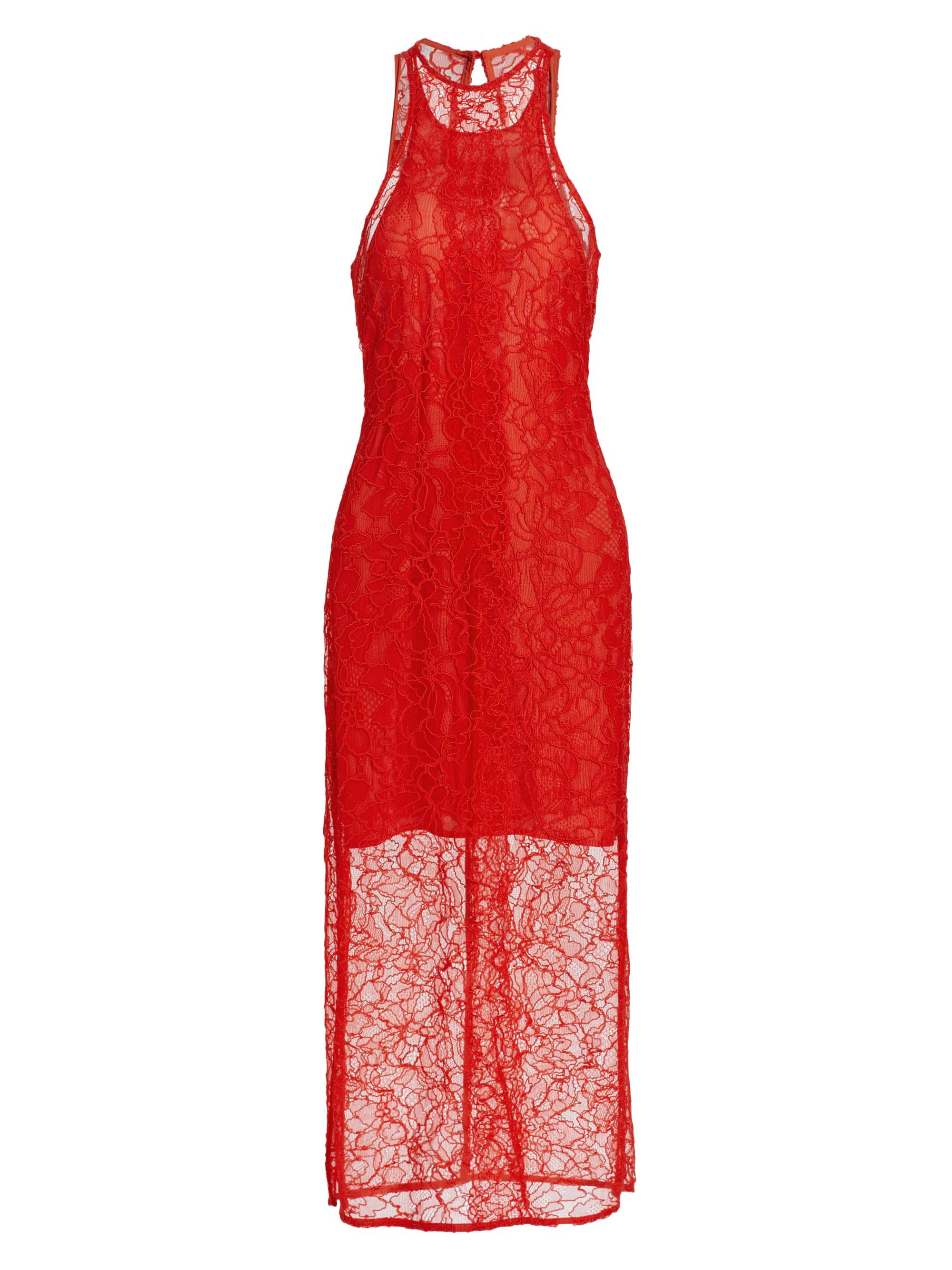 Ganni Women's Halterneck Lace Midi-Dress - Red Alert