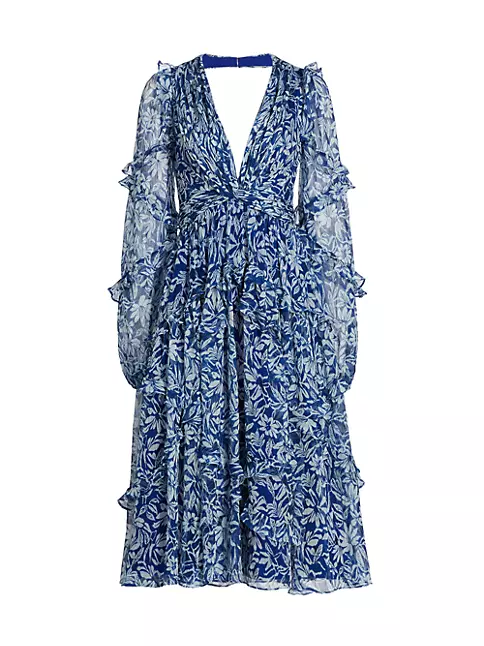 Blue Floral Ruffle Trim Dress by Badgley Mischka for $70